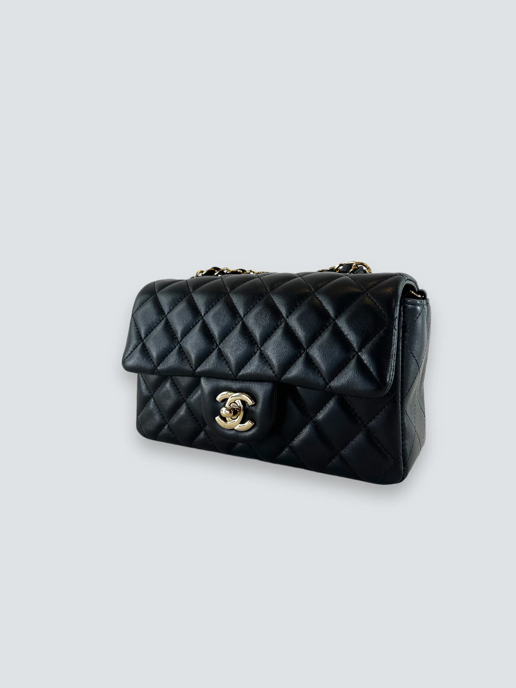 Chanel Black Lambskin Leather Mini Rectangular