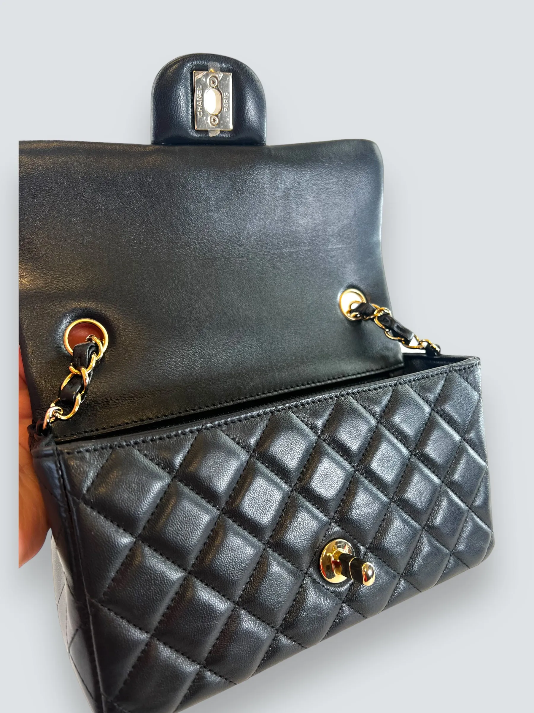 Chanel Black Lambskin Leather Mini Rectangular