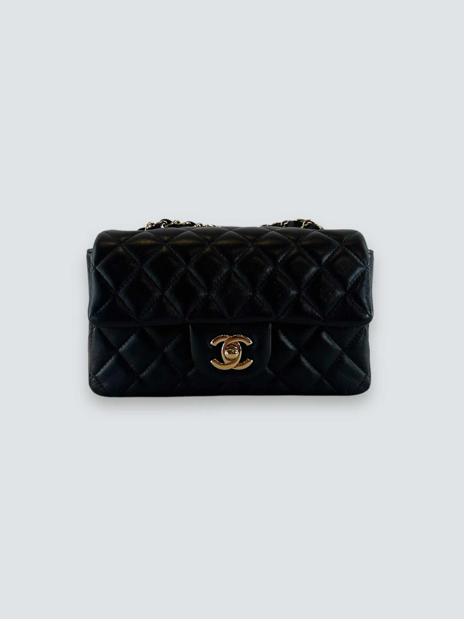 Chanel Black Lambskin Leather Mini Rectangular
