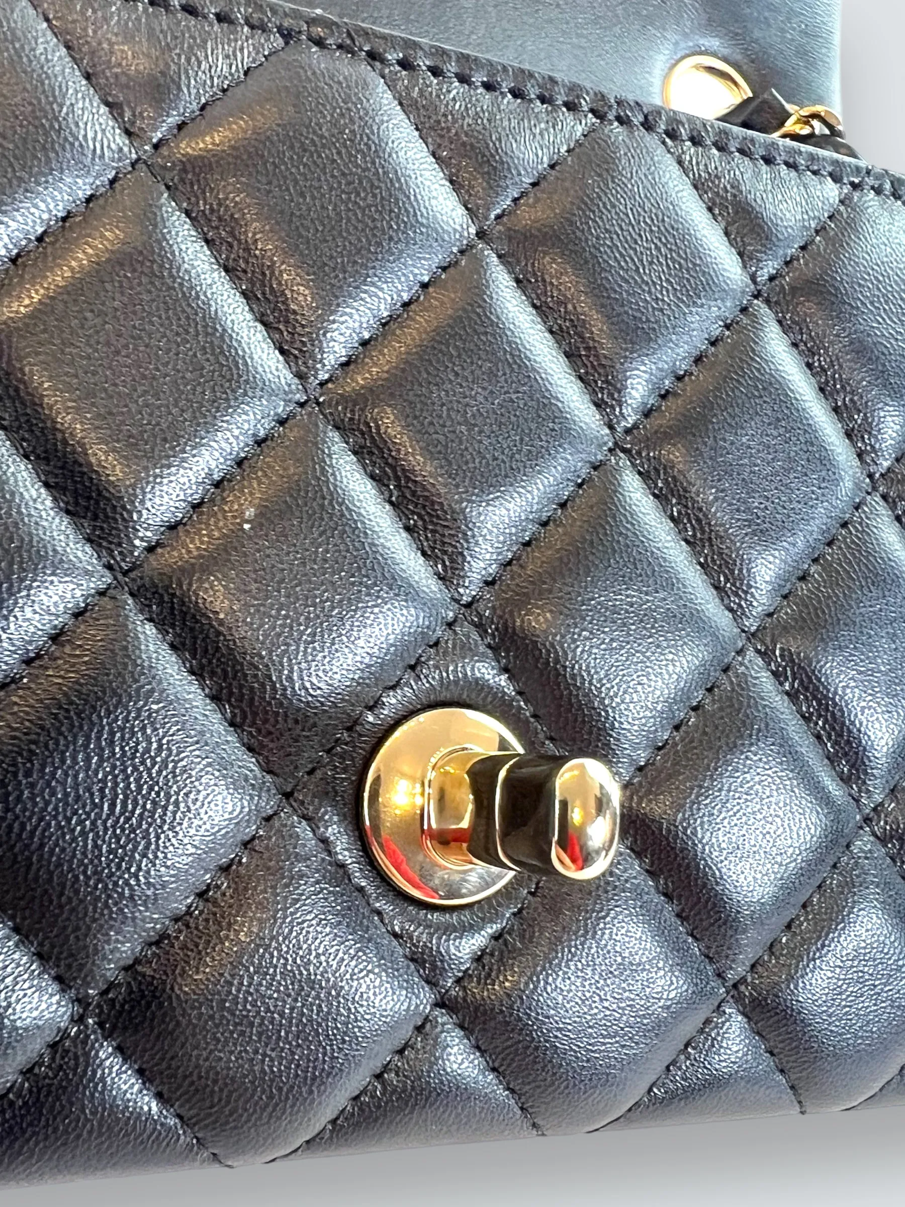 Chanel Black Lambskin Leather Mini Rectangular