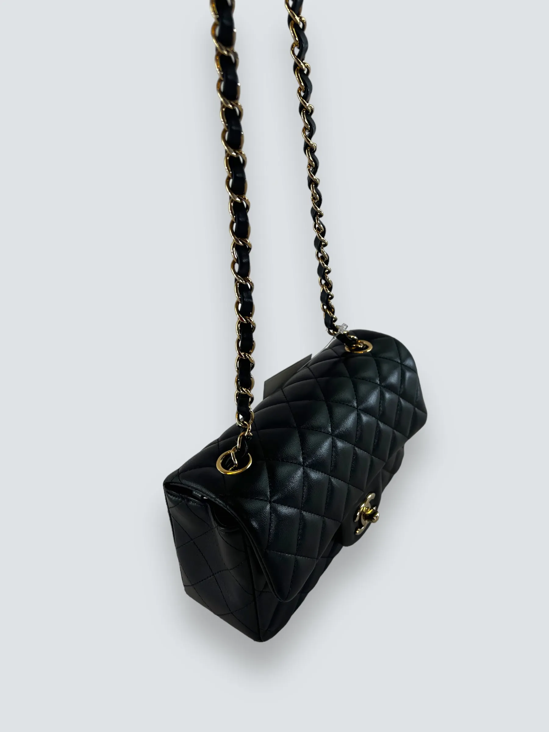 Chanel Black Lambskin Leather Mini Rectangular