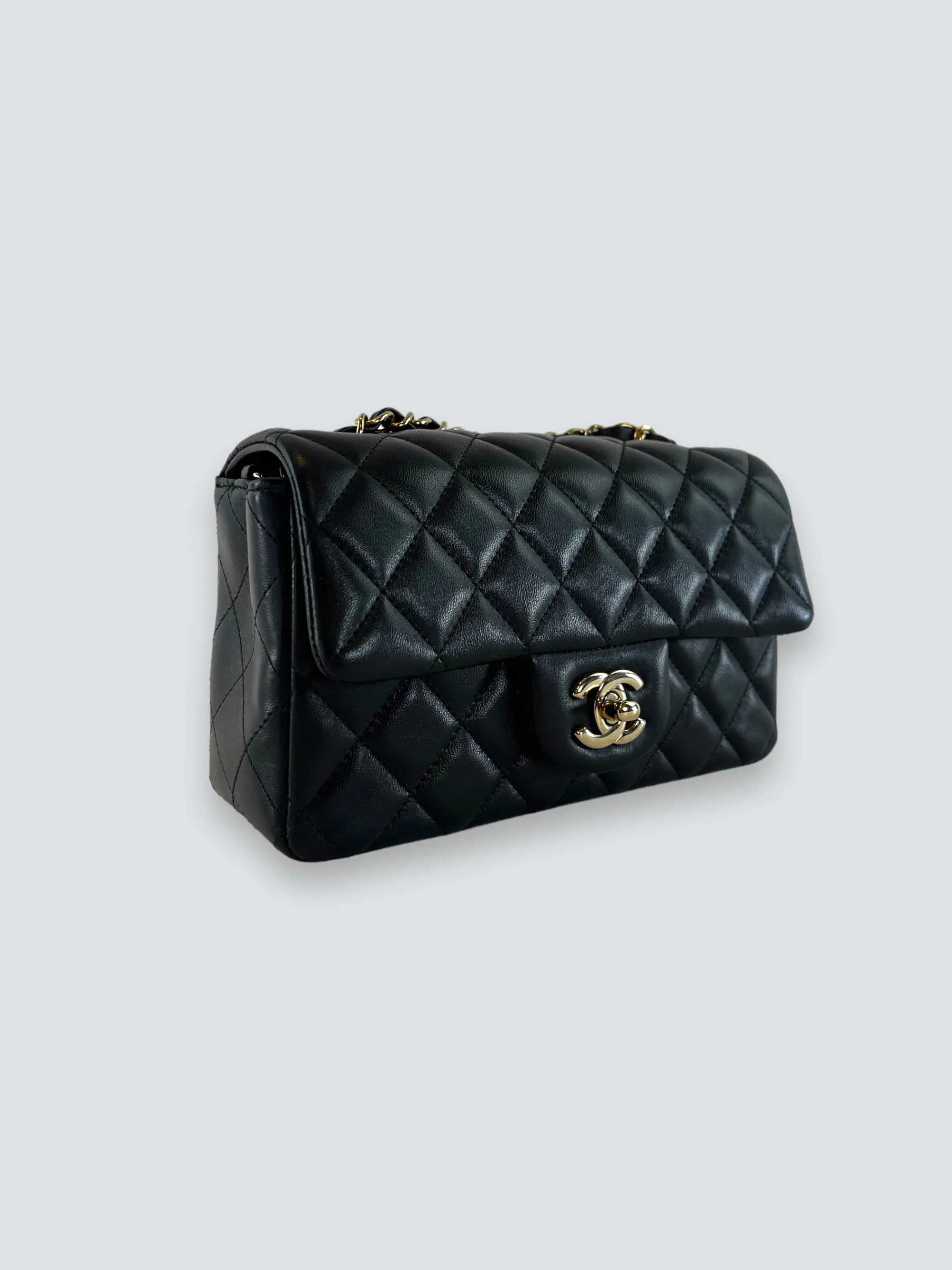 Chanel Black Lambskin Leather Mini Rectangular
