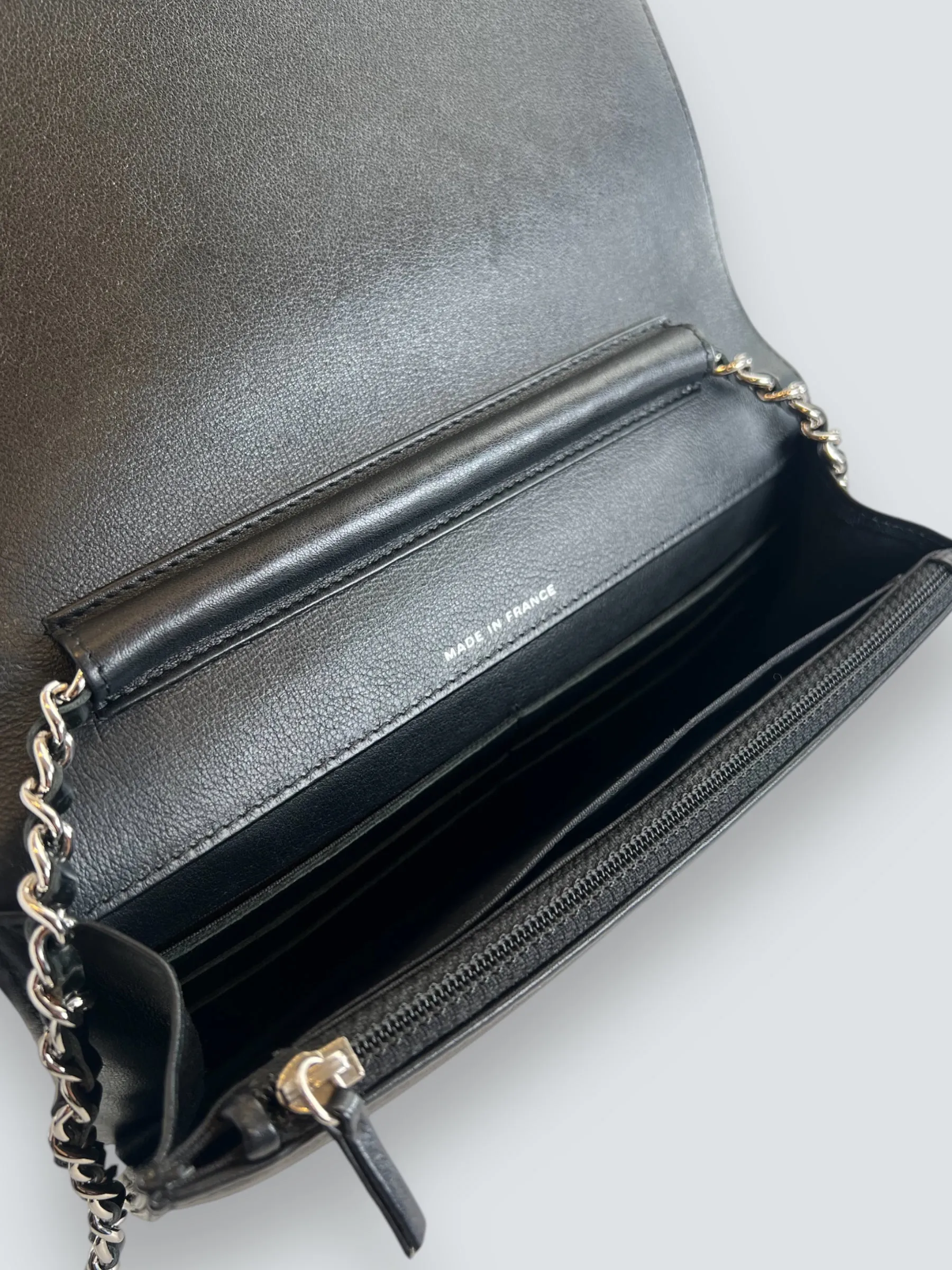 Chanel Black Patent Leather Wallet on Chain with Diamonte CC