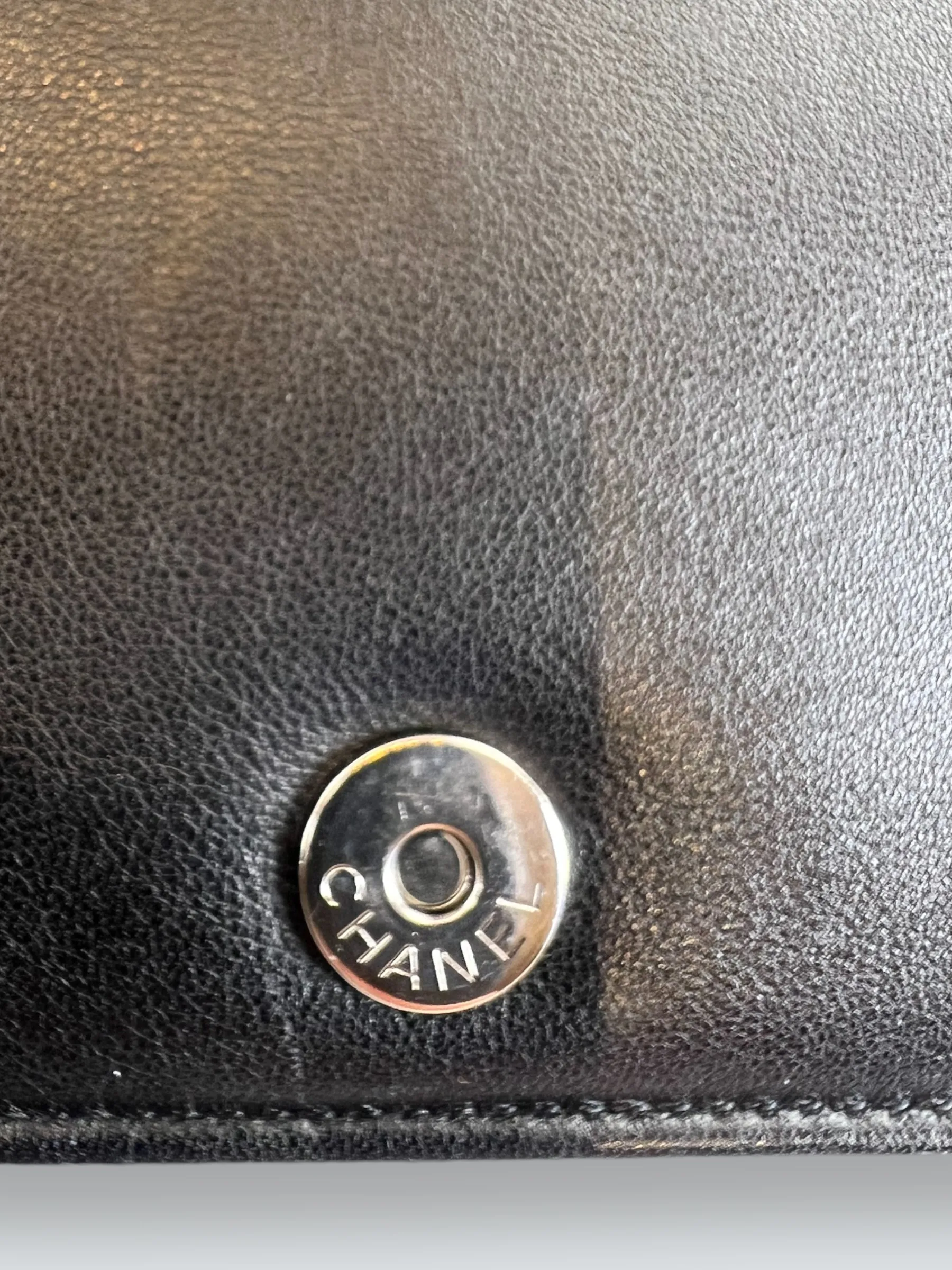 Chanel Black Patent Leather Wallet on Chain with Diamonte CC