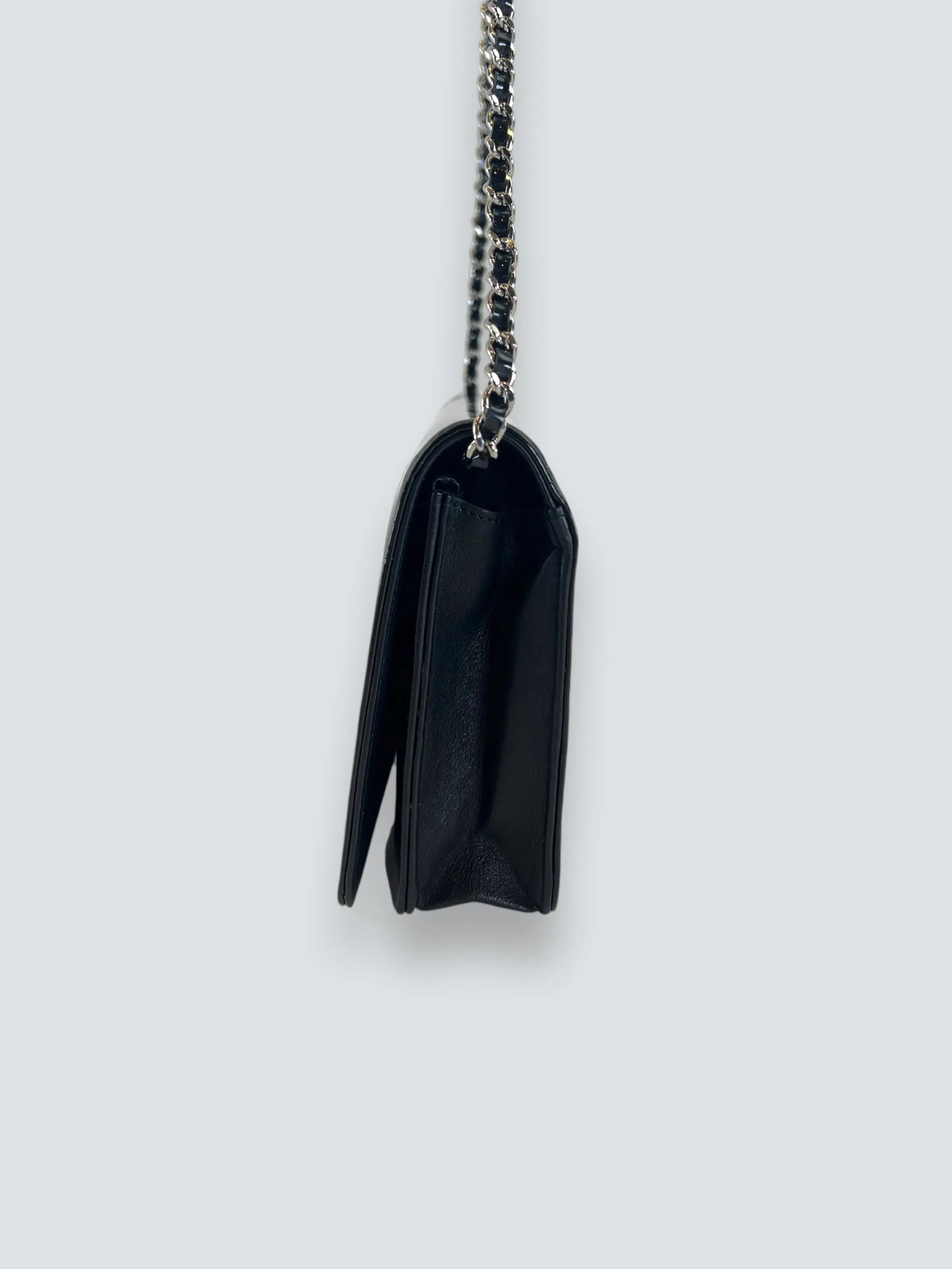 Chanel Black Patent Leather Wallet on Chain with Diamonte CC