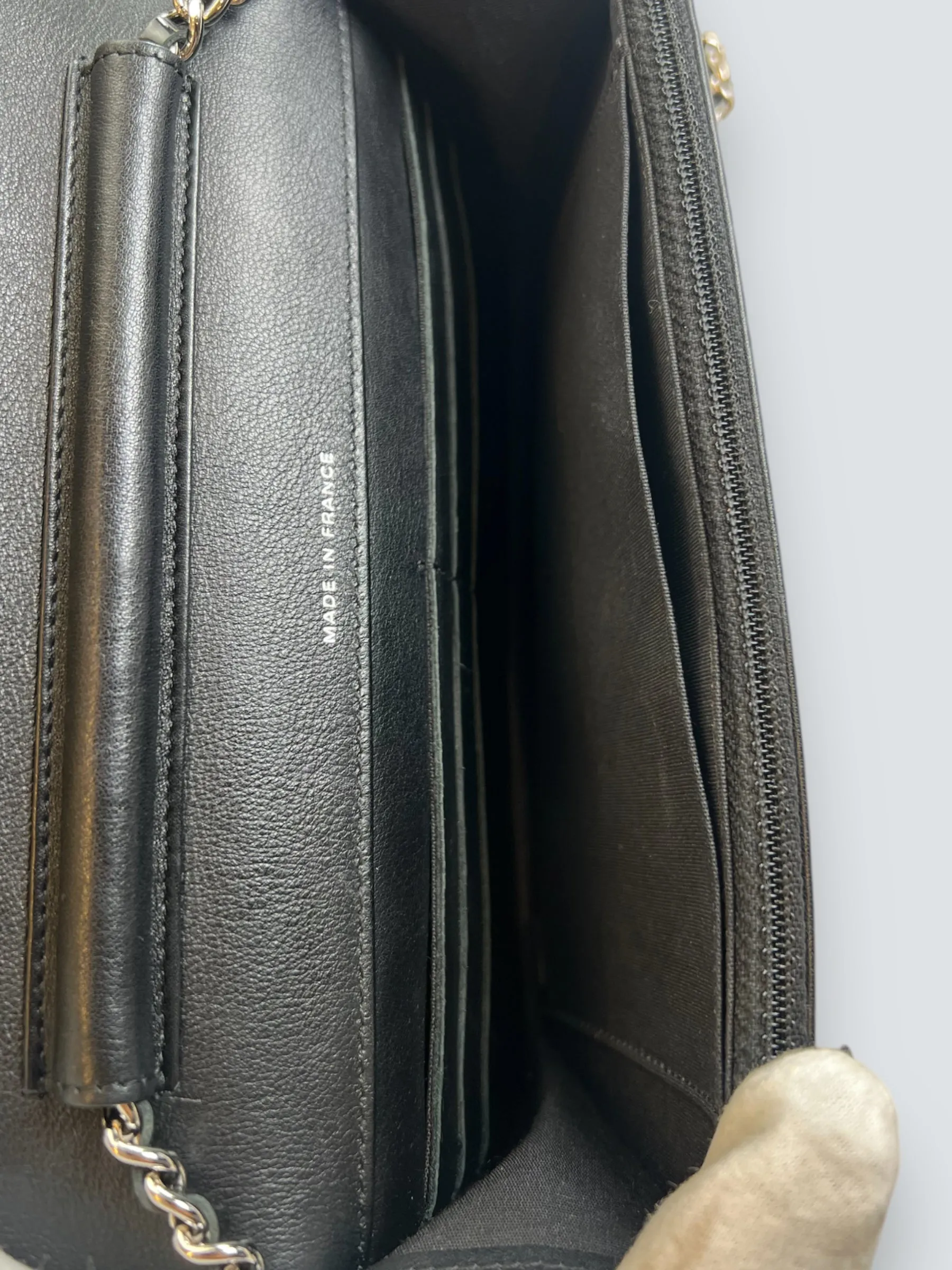 Chanel Black Patent Leather Wallet on Chain with Diamonte CC