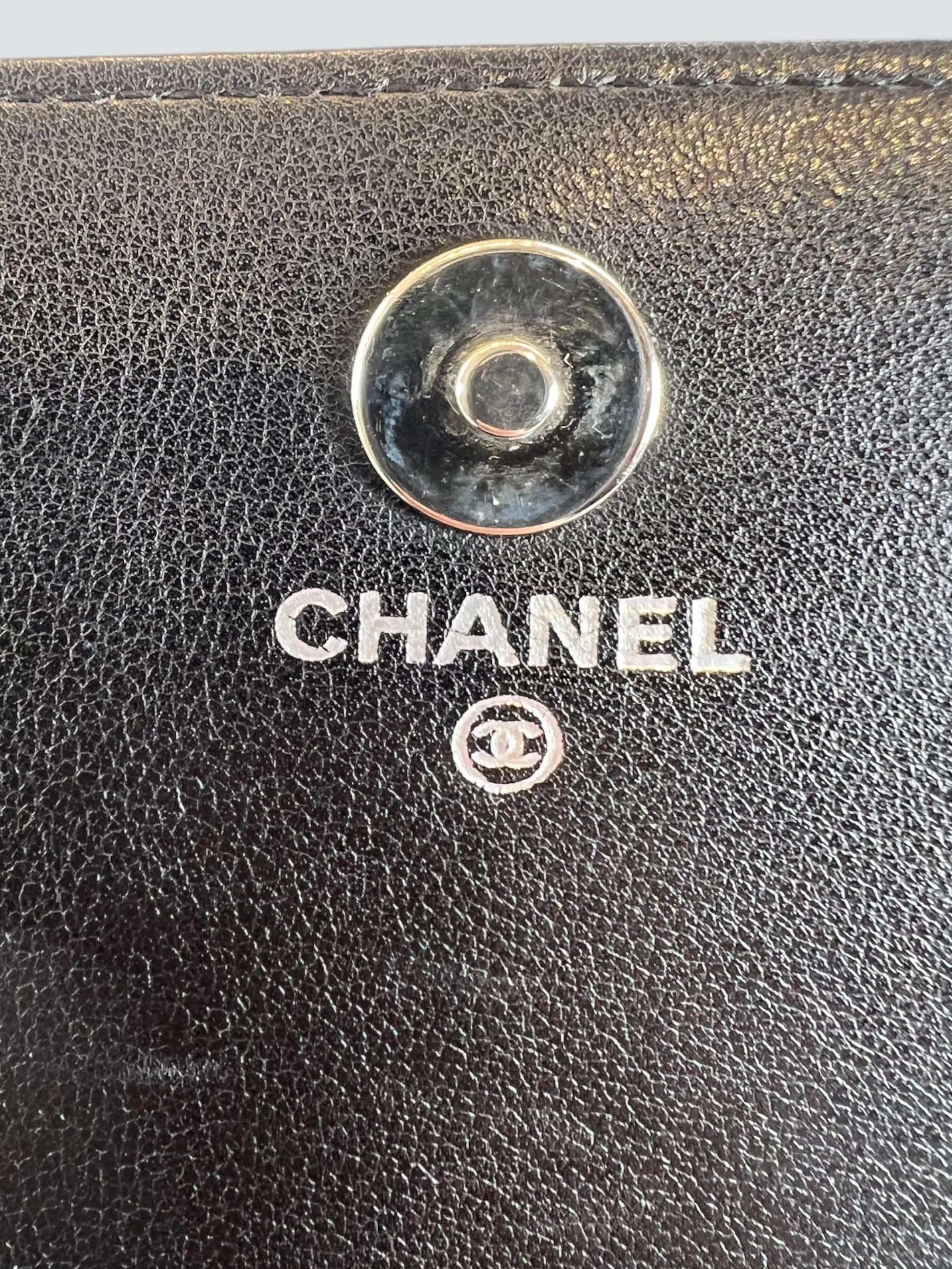 Chanel Black Patent Leather Wallet on Chain with Diamonte CC