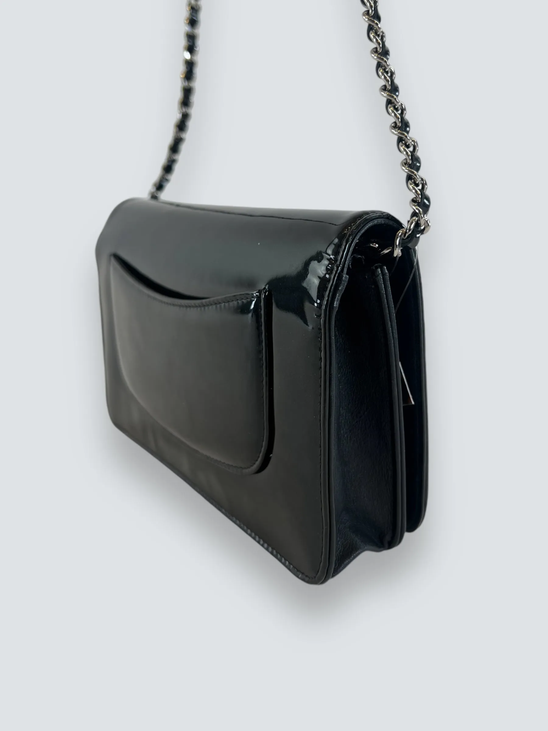 Chanel Black Patent Leather Wallet on Chain with Diamonte CC