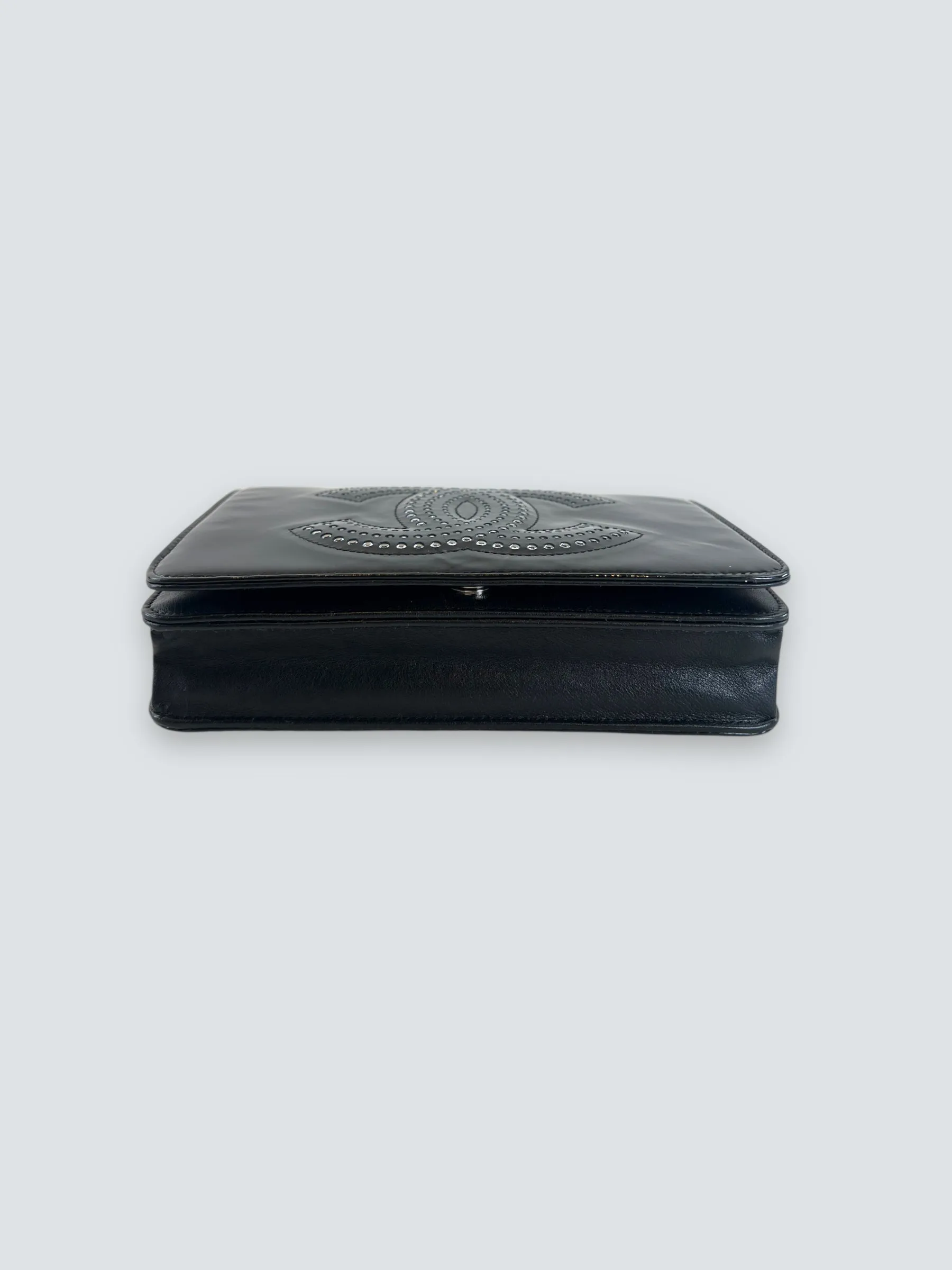 Chanel Black Patent Leather Wallet on Chain with Diamonte CC