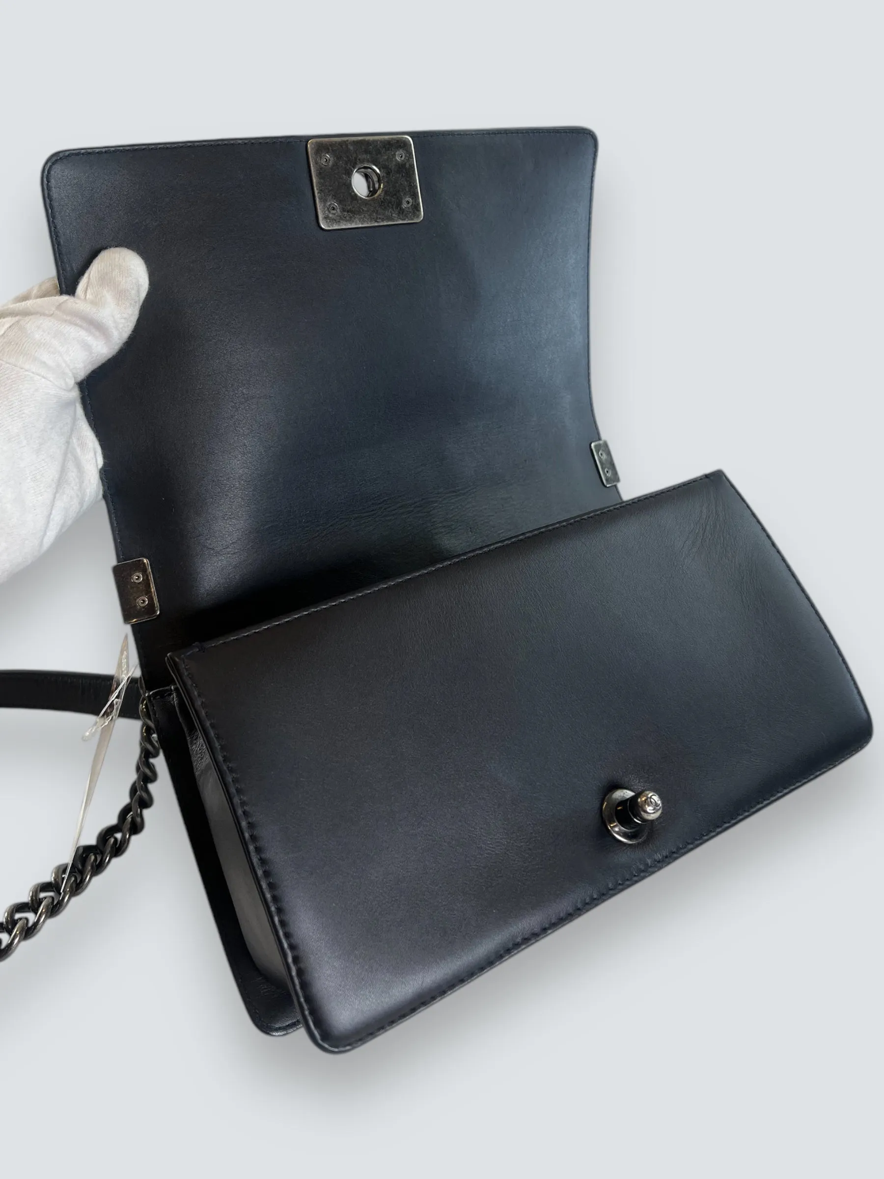 Chanel Black Python and Calfskin Leather Medium Boy Bag