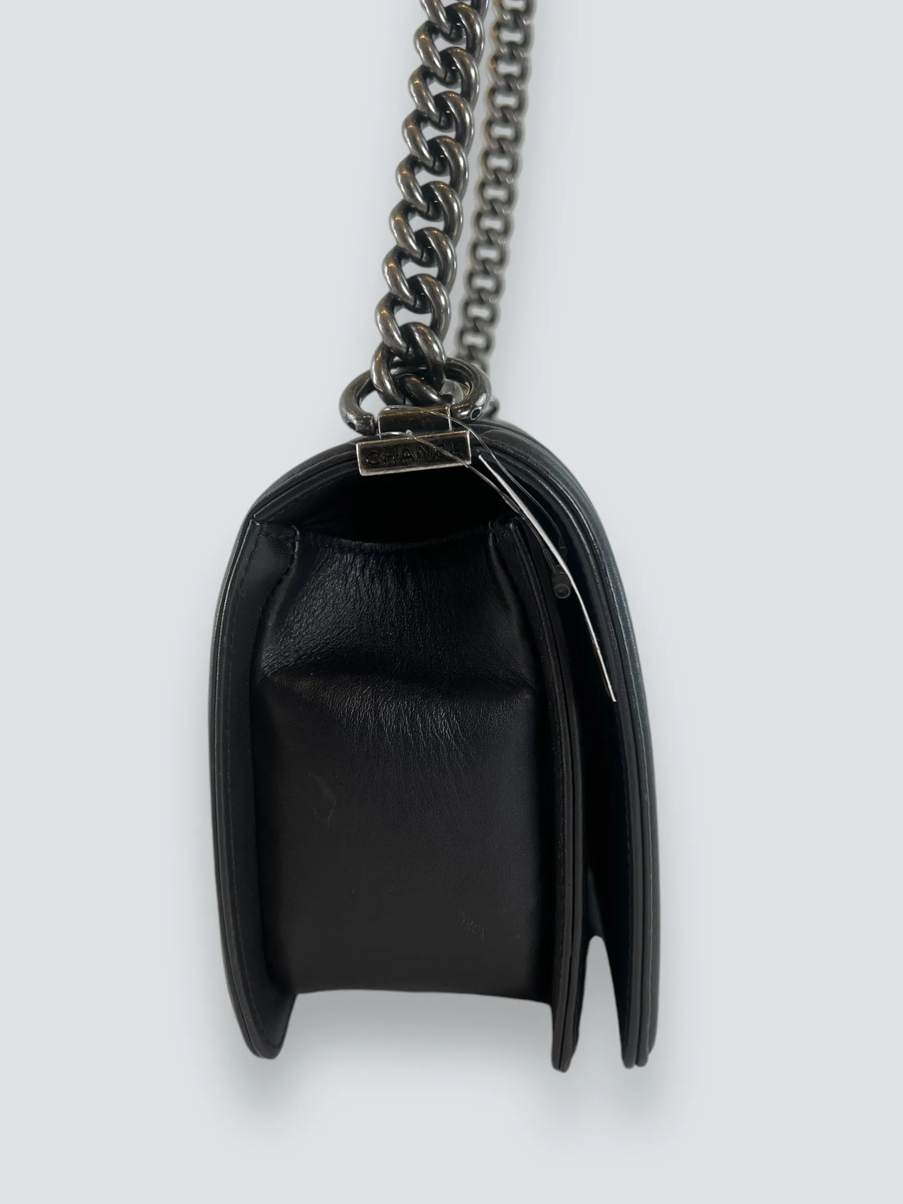 Chanel Black Python and Calfskin Leather Medium Boy Bag