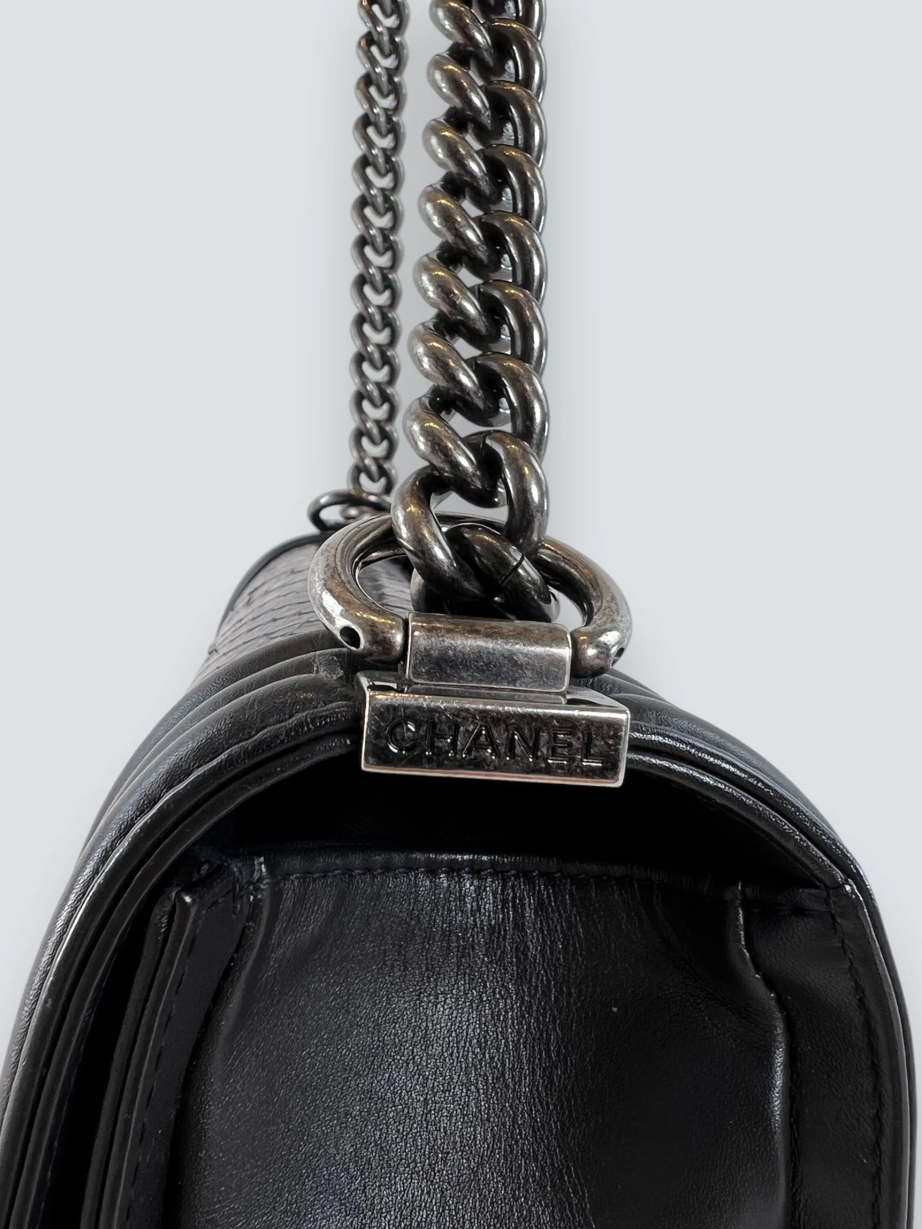 Chanel Black Python and Calfskin Leather Medium Boy Bag