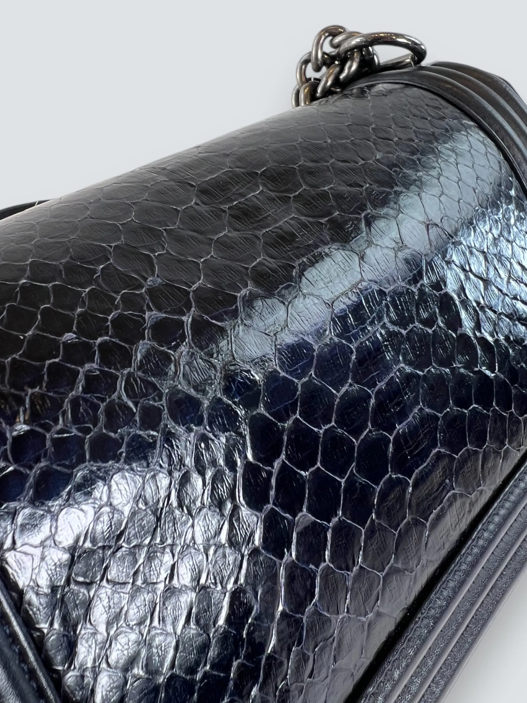 Chanel Black Python and Calfskin Leather Medium Boy Bag