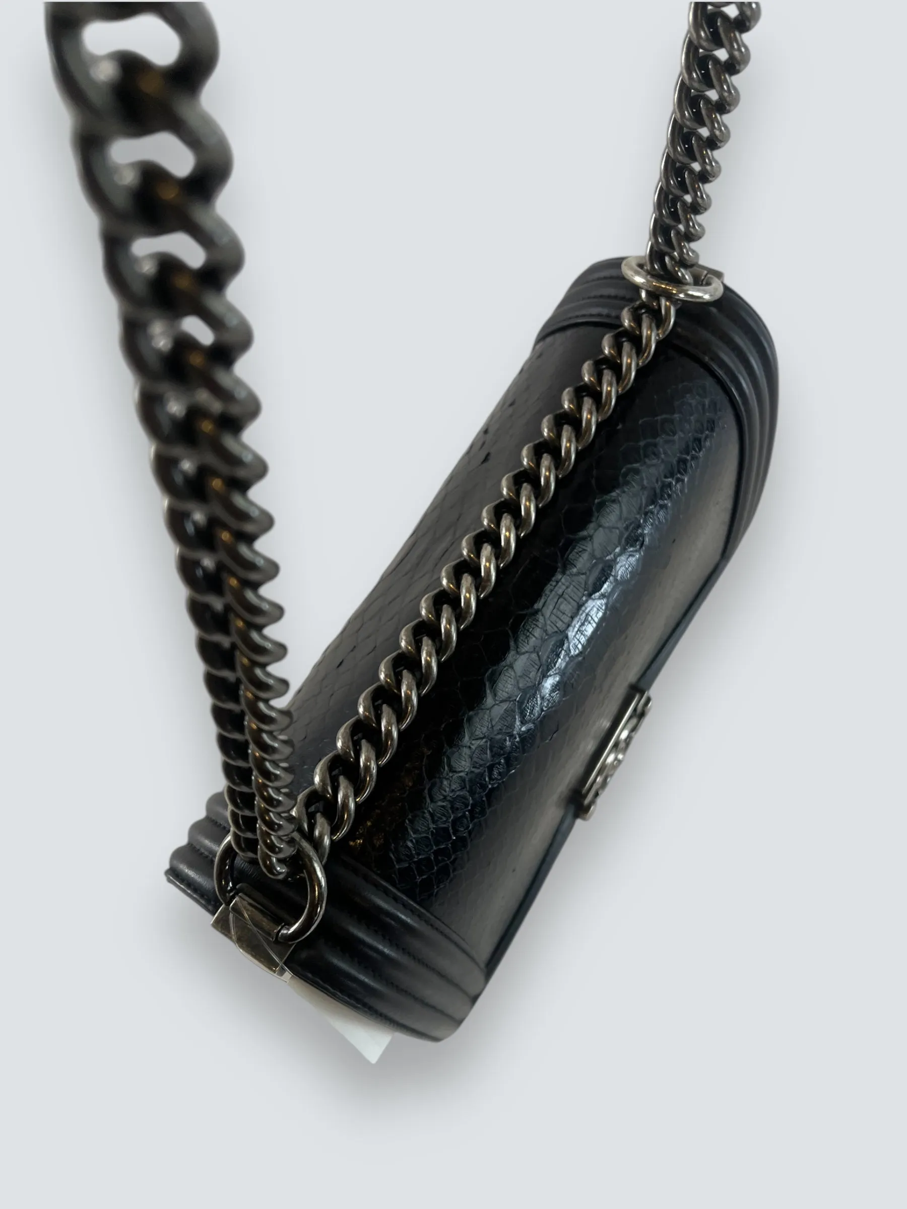 Chanel Black Python and Calfskin Leather Medium Boy Bag