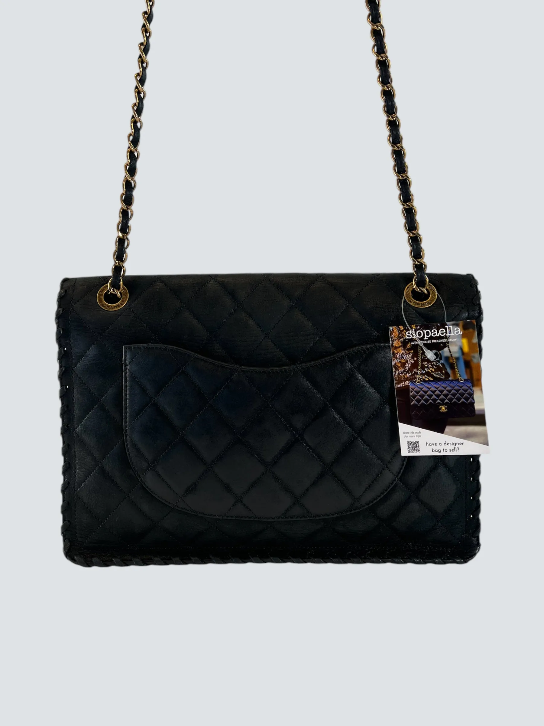 Chanel Black Stitched Leather Single Flap