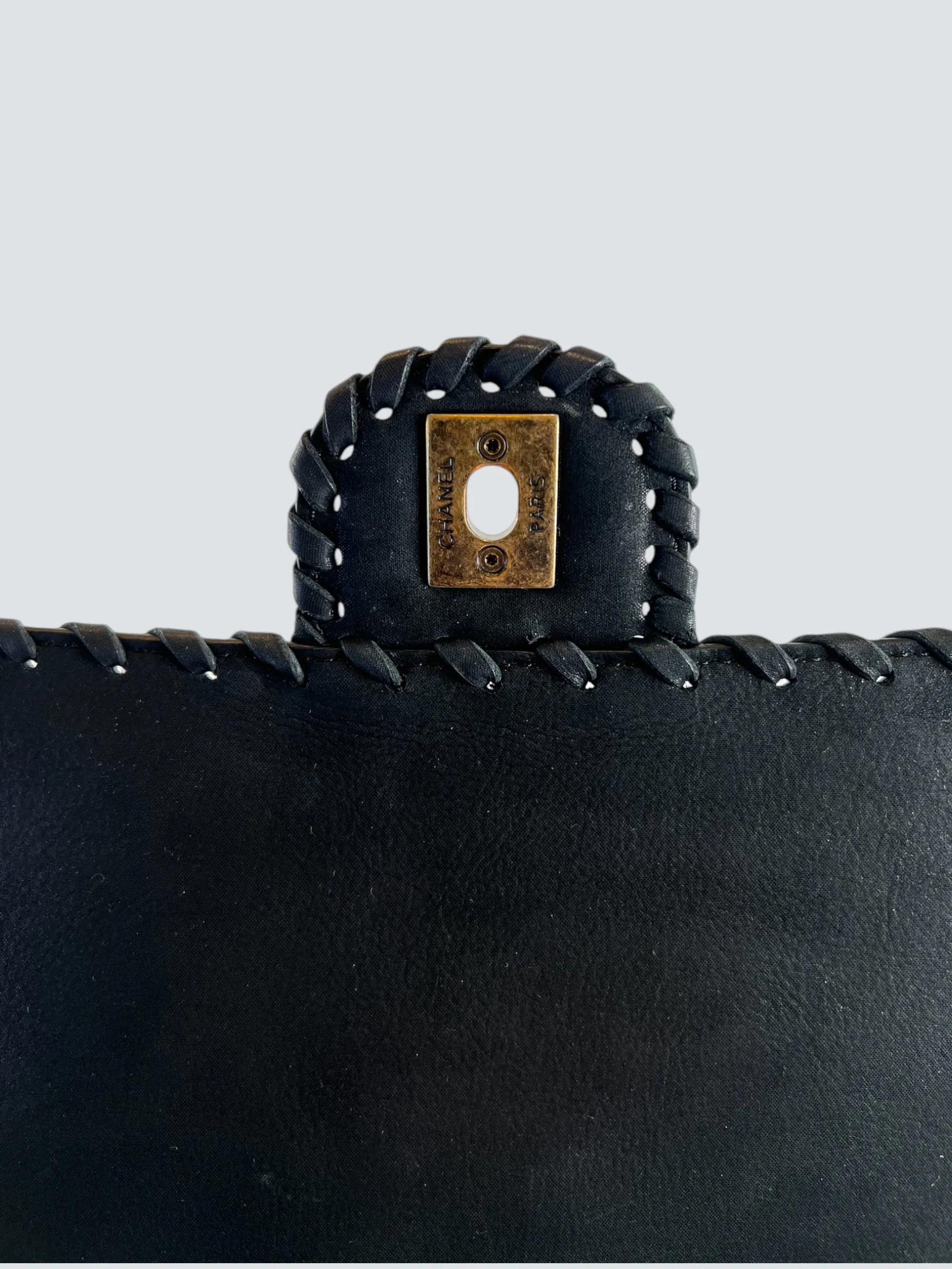 Chanel Black Stitched Leather Single Flap