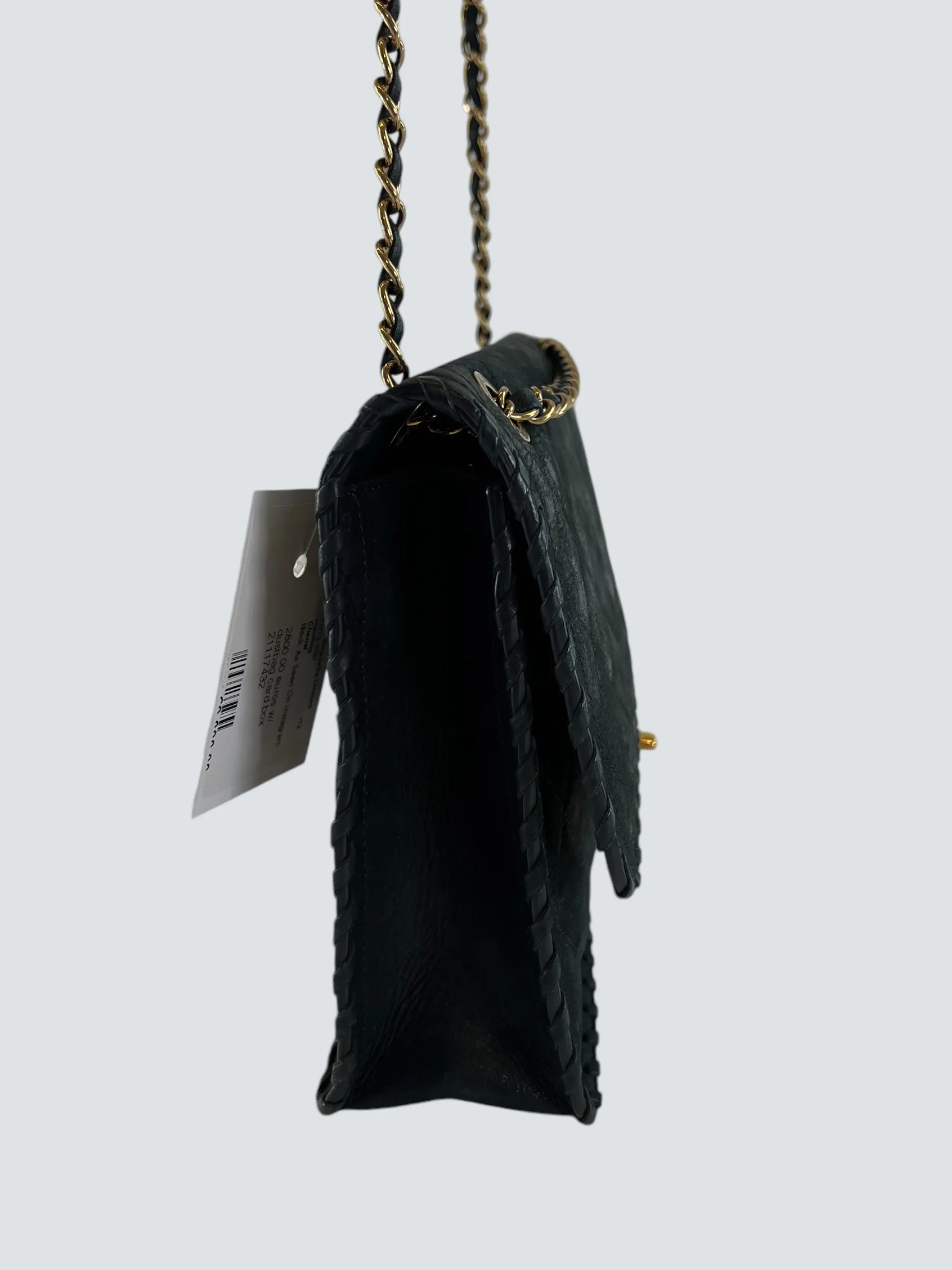 Chanel Black Stitched Leather Single Flap