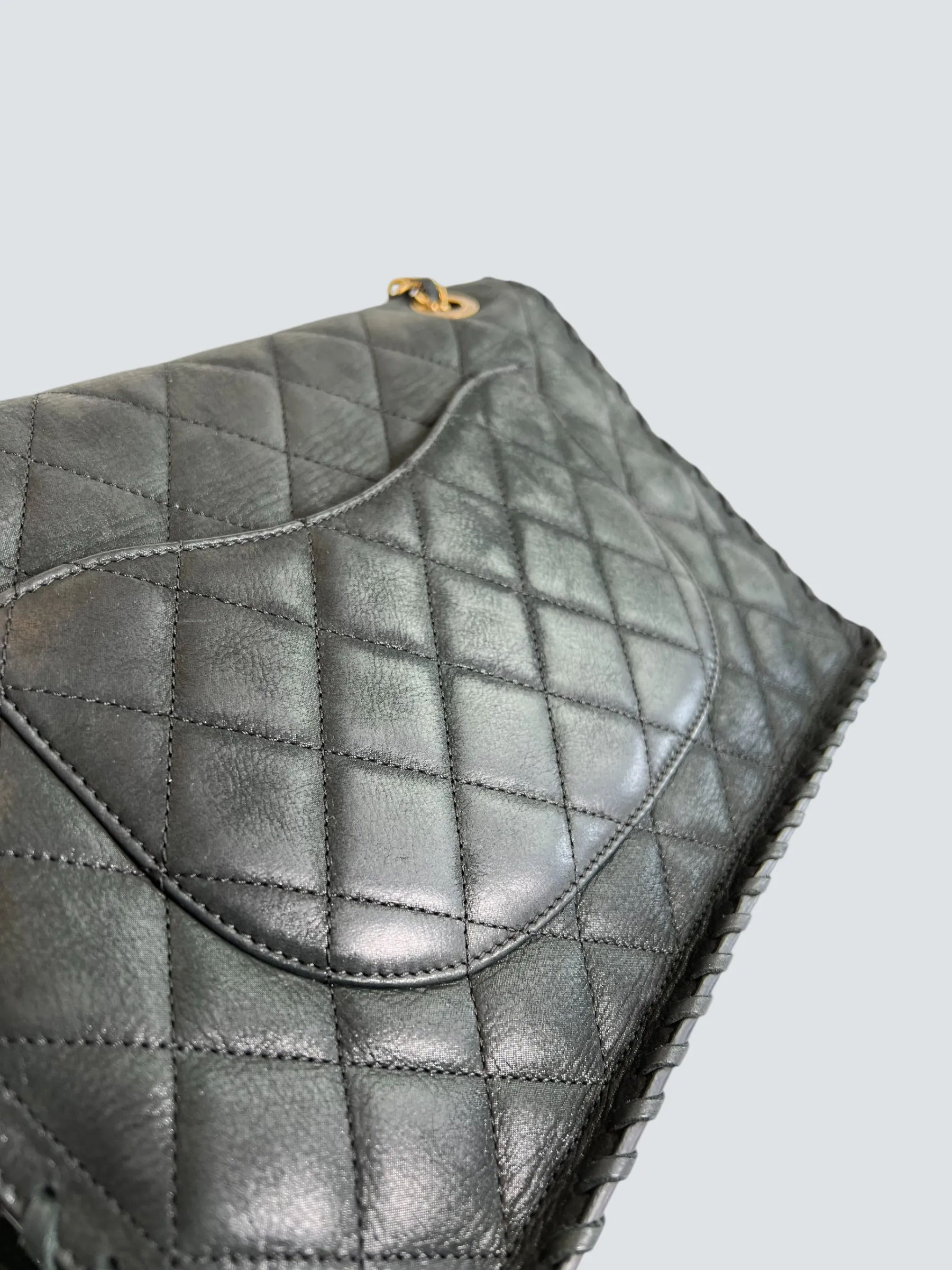 Chanel Black Stitched Leather Single Flap