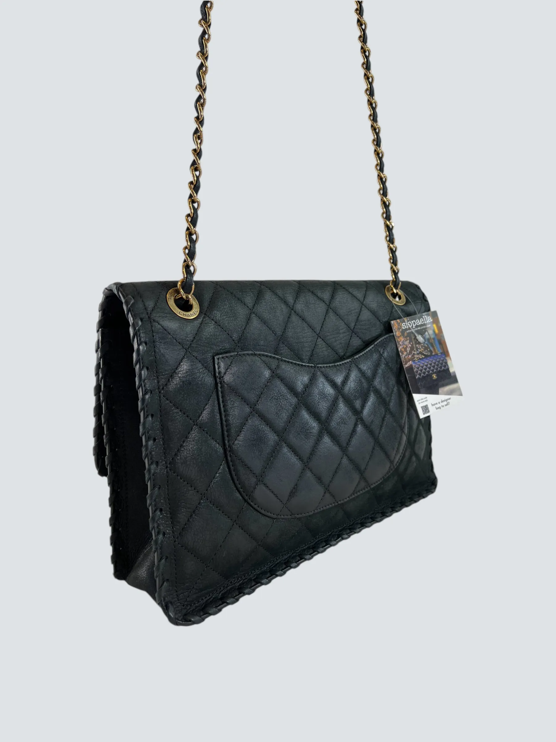 Chanel Black Stitched Leather Single Flap