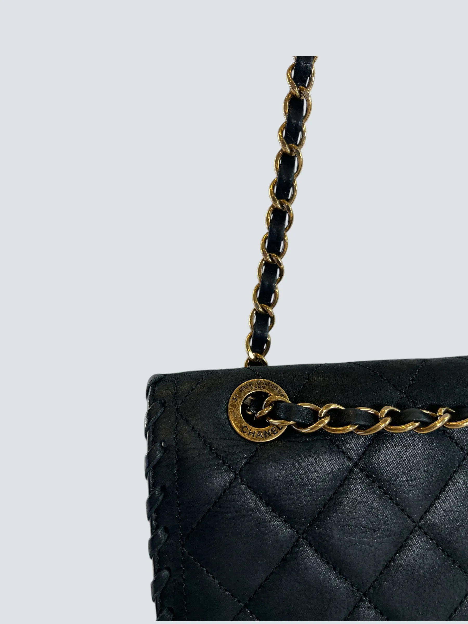Chanel Black Stitched Leather Single Flap