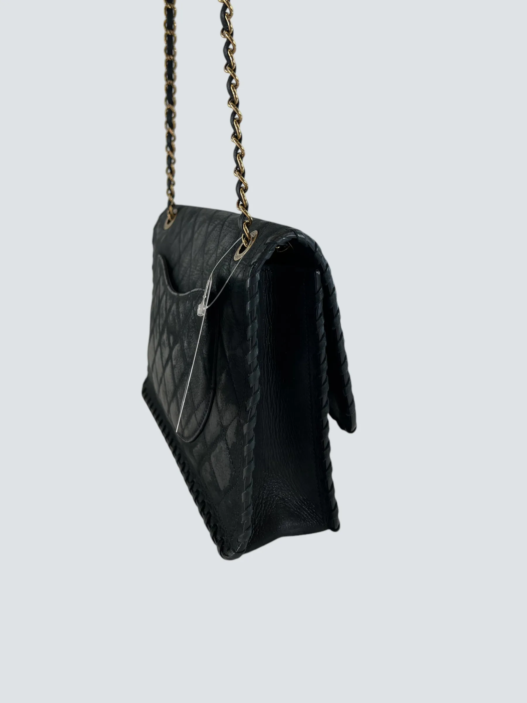 Chanel Black Stitched Leather Single Flap