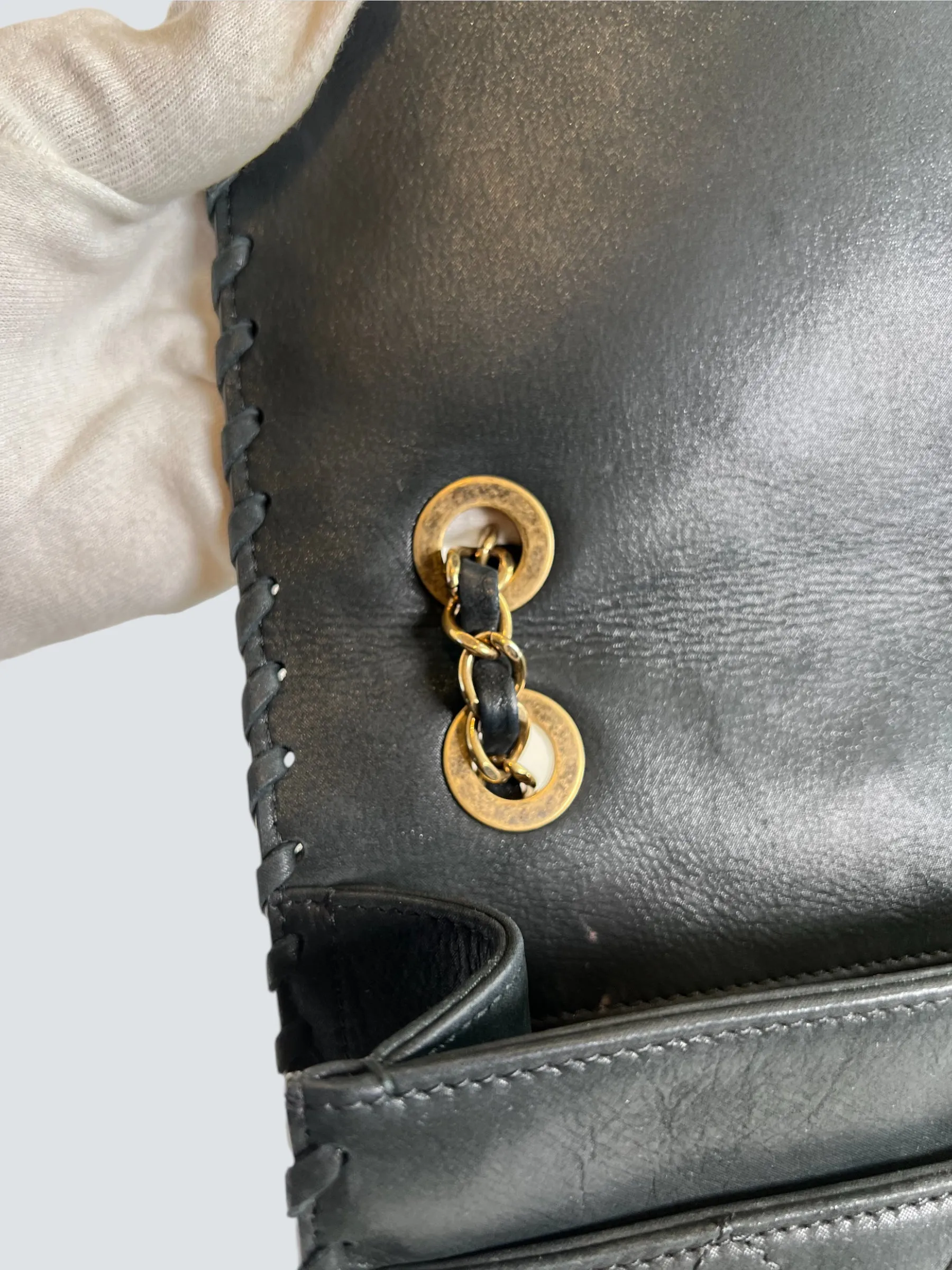 Chanel Black Stitched Leather Single Flap