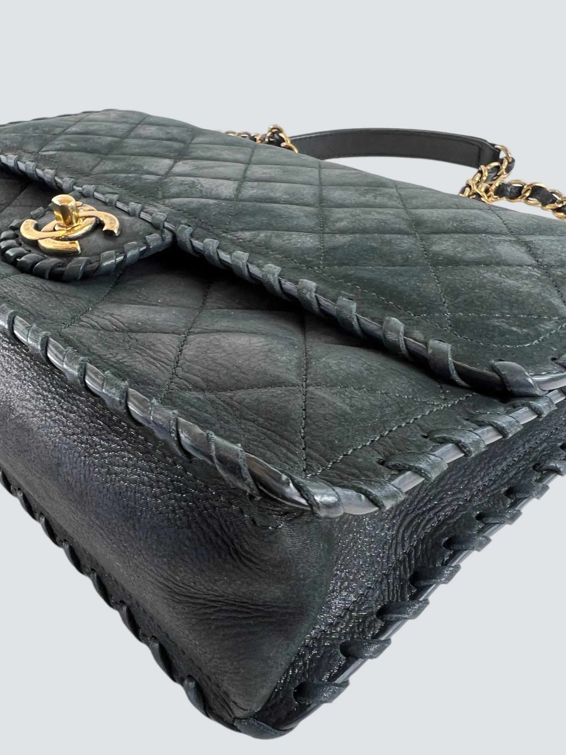 Chanel Black Stitched Leather Single Flap