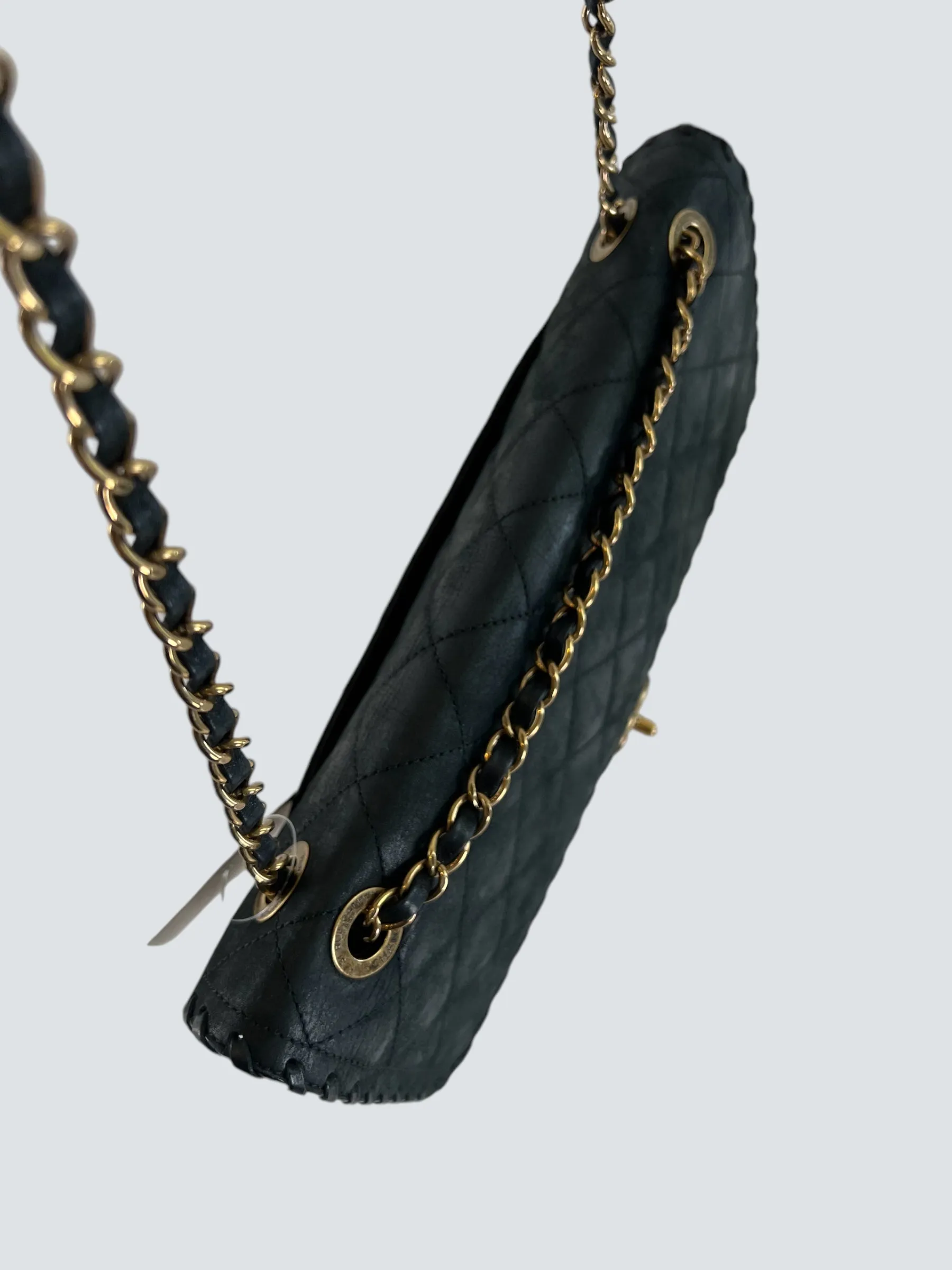 Chanel Black Stitched Leather Single Flap