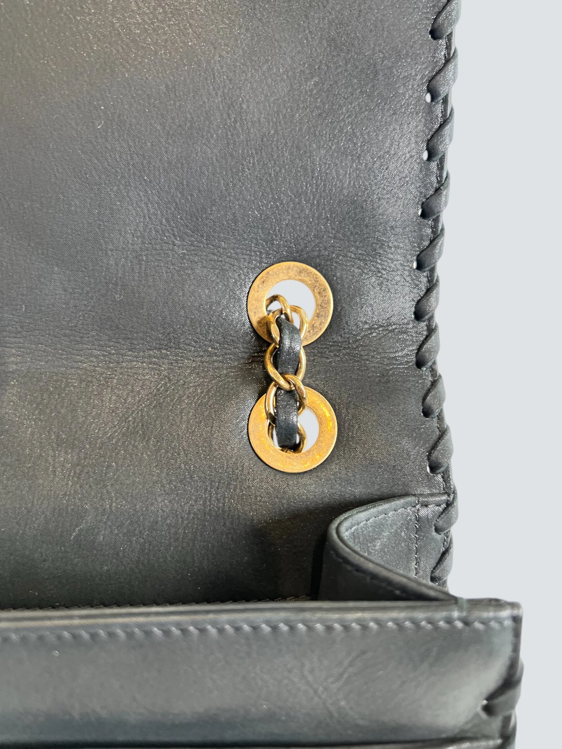 Chanel Black Stitched Leather Single Flap
