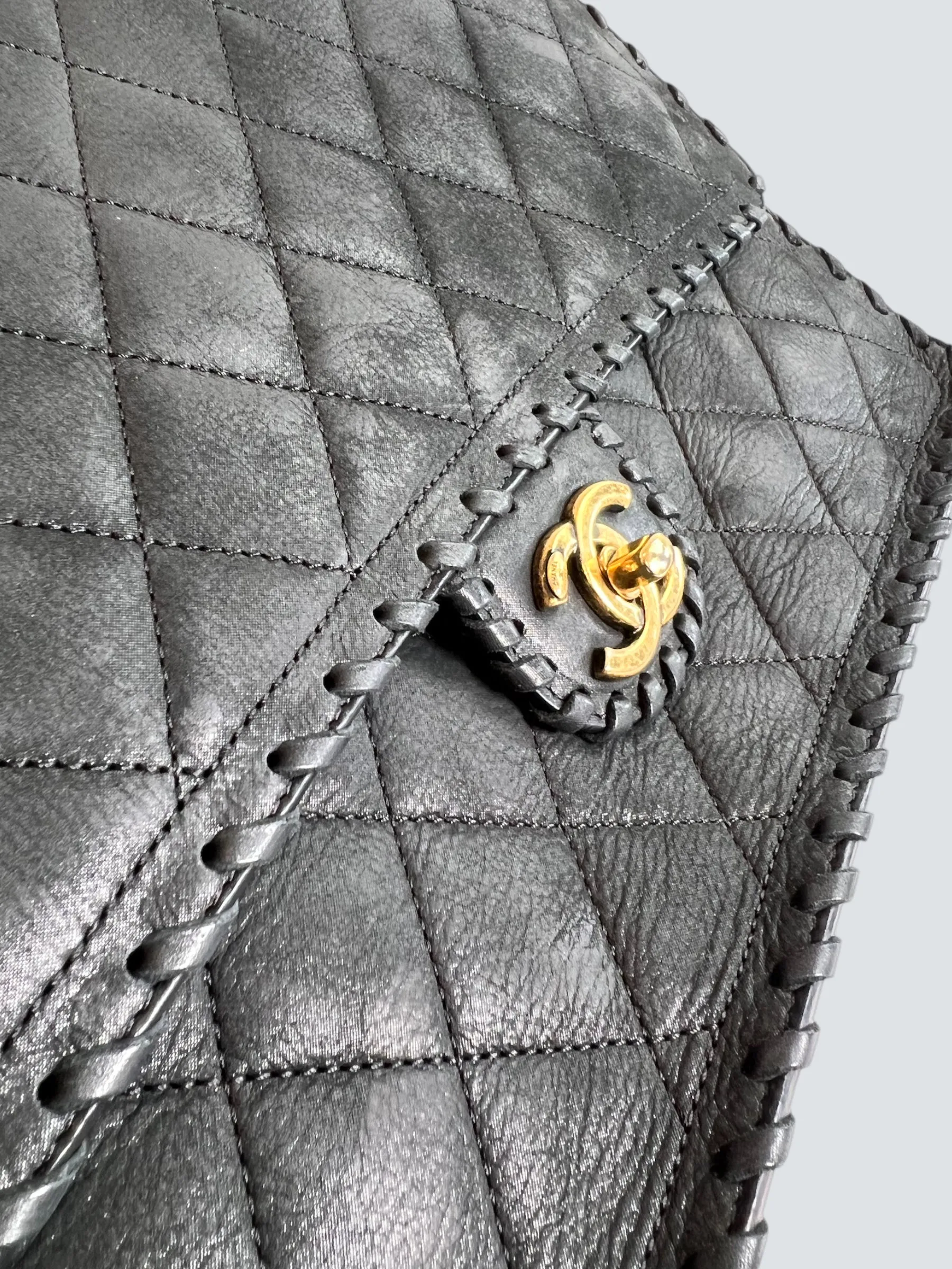 Chanel Black Stitched Leather Single Flap