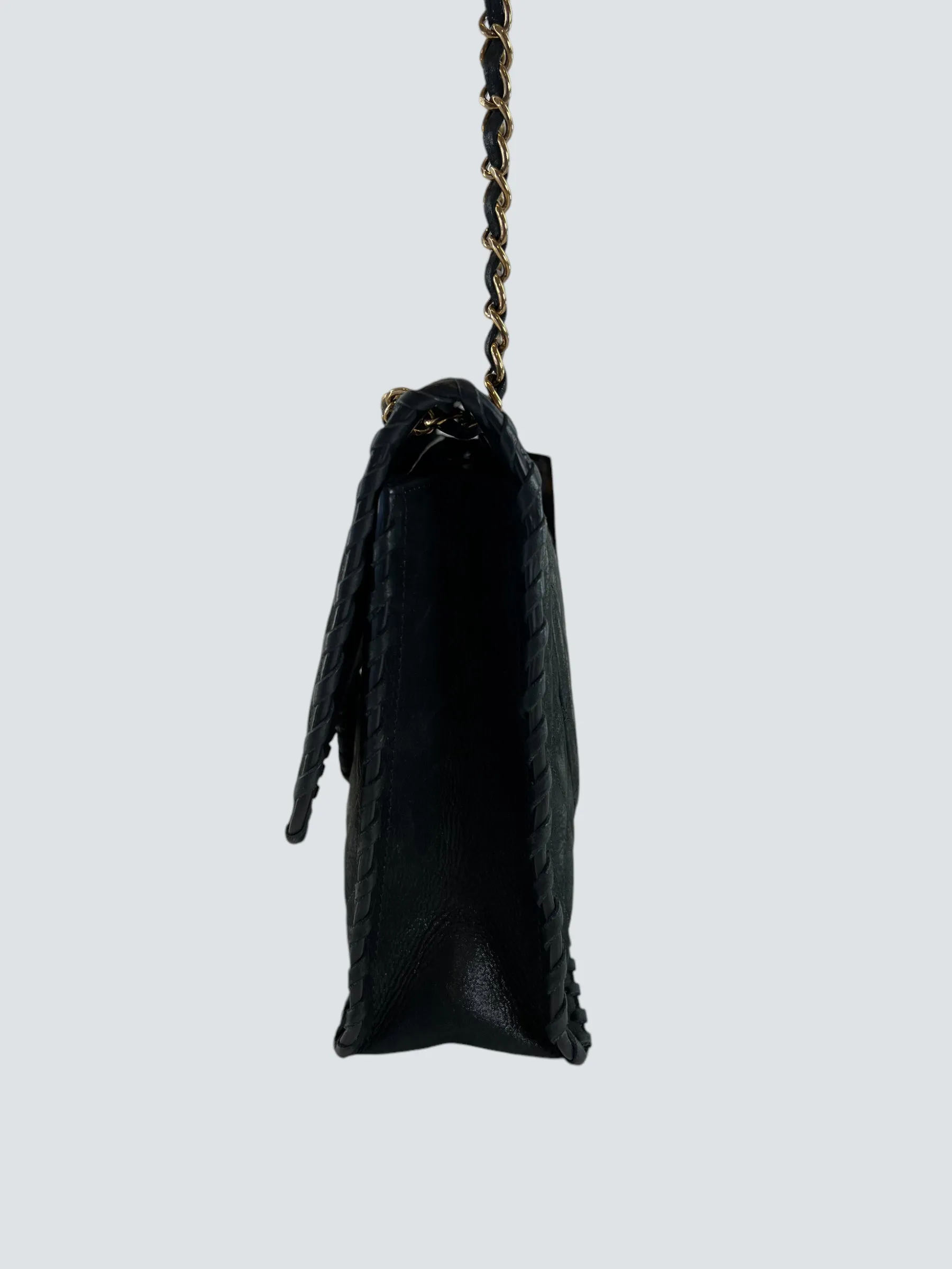 Chanel Black Stitched Leather Single Flap