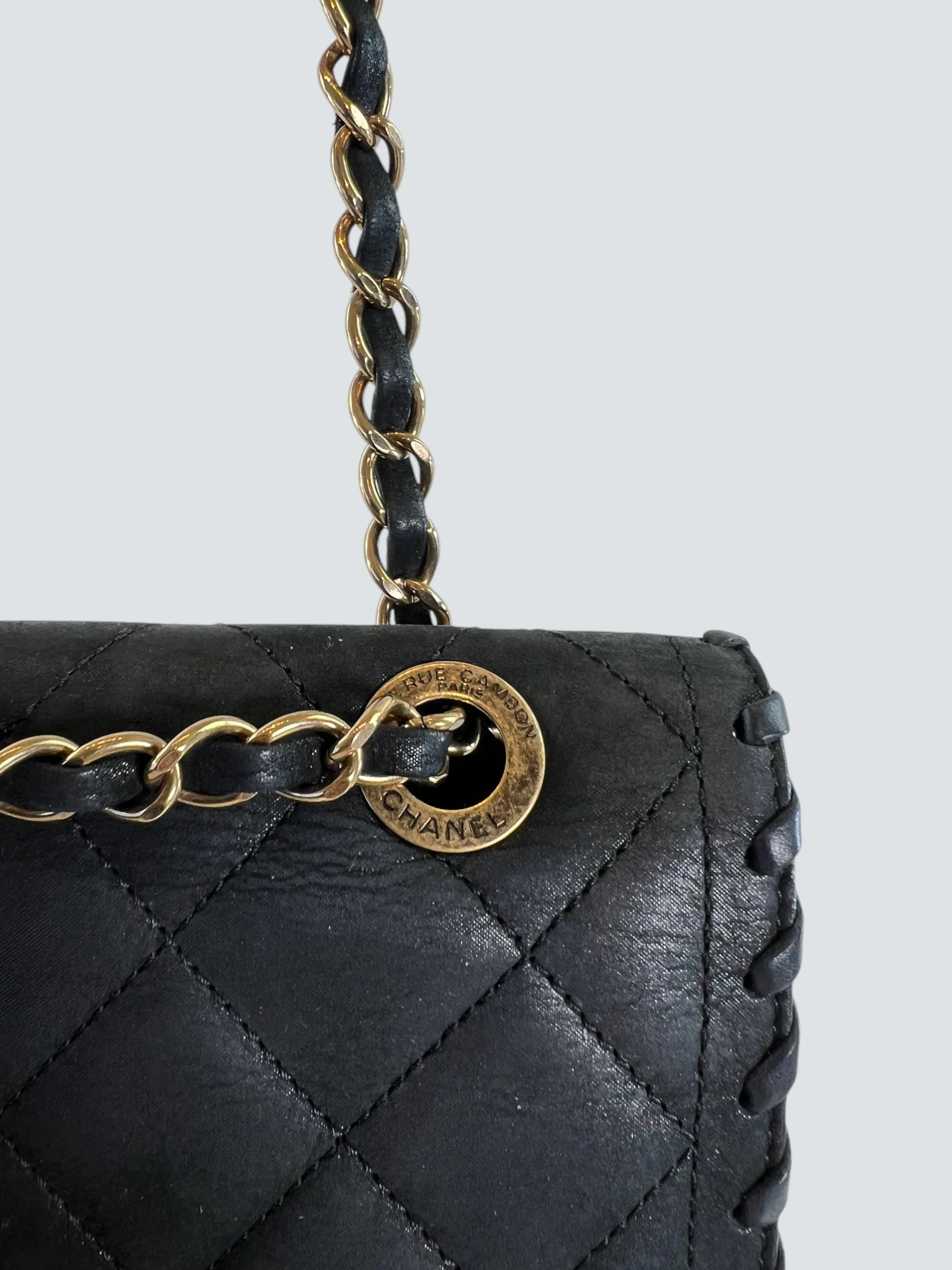 Chanel Black Stitched Leather Single Flap
