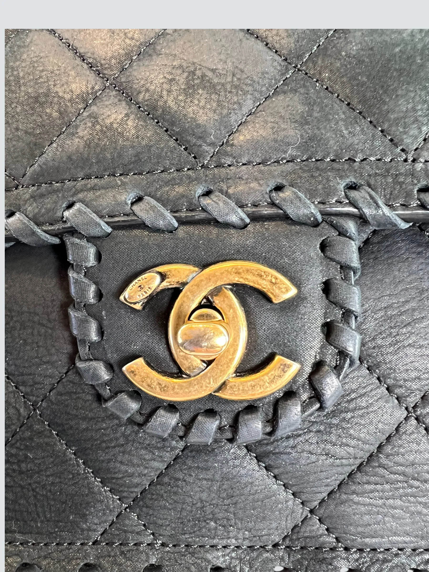 Chanel Black Stitched Leather Single Flap