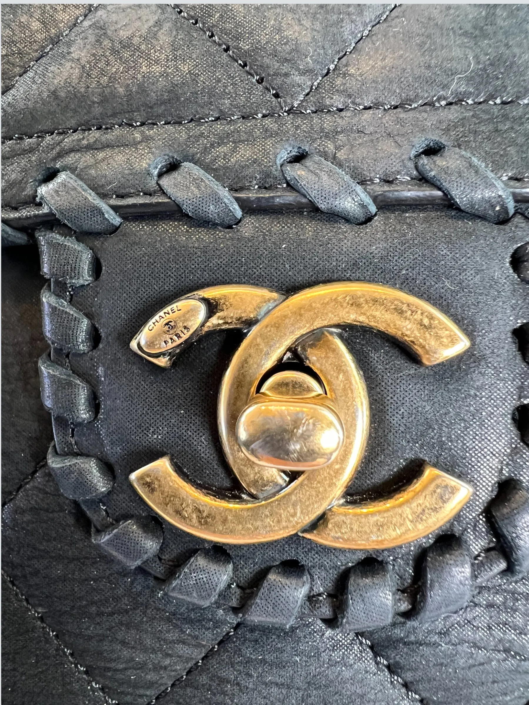 Chanel Black Stitched Leather Single Flap
