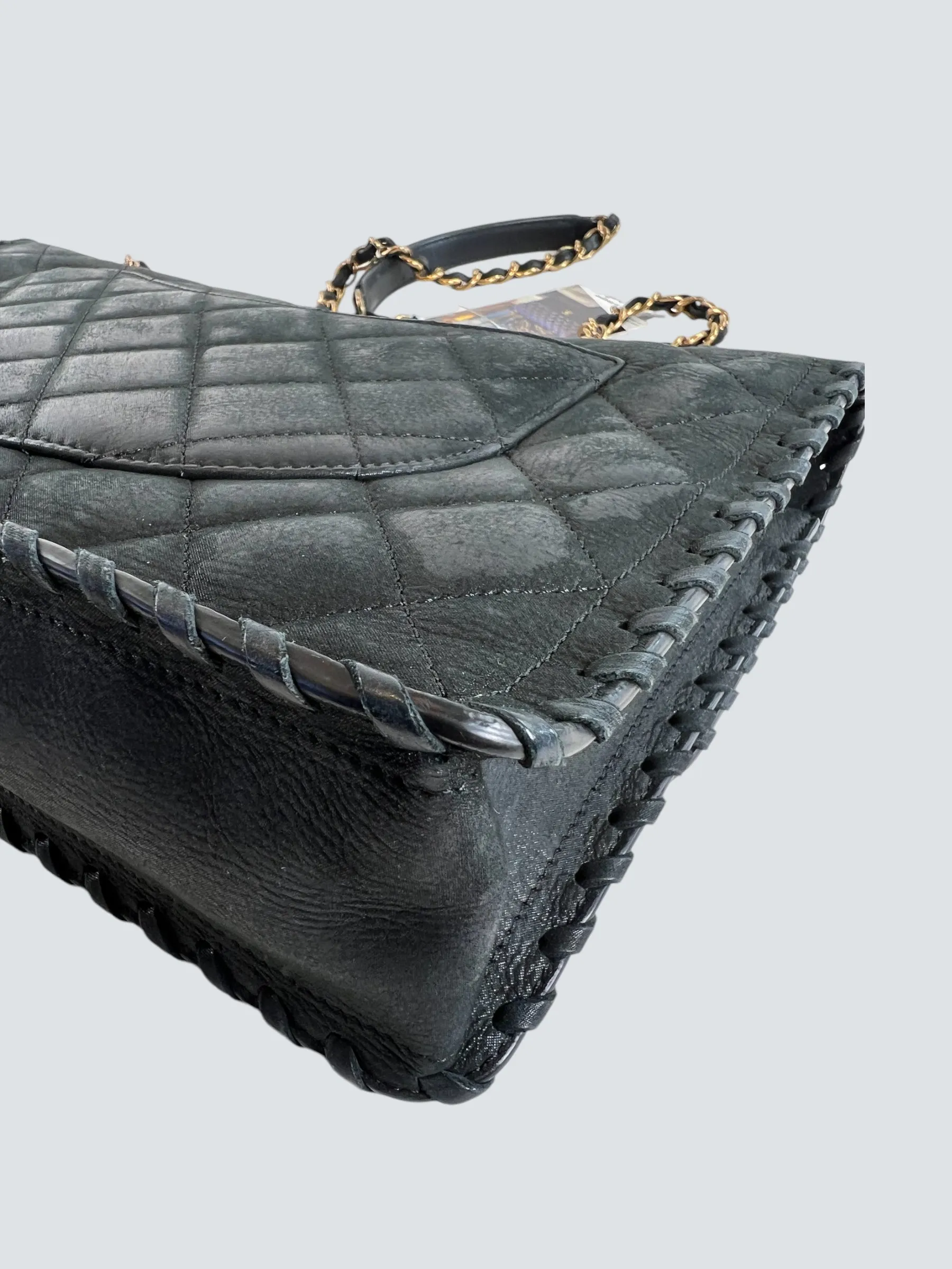 Chanel Black Stitched Leather Single Flap