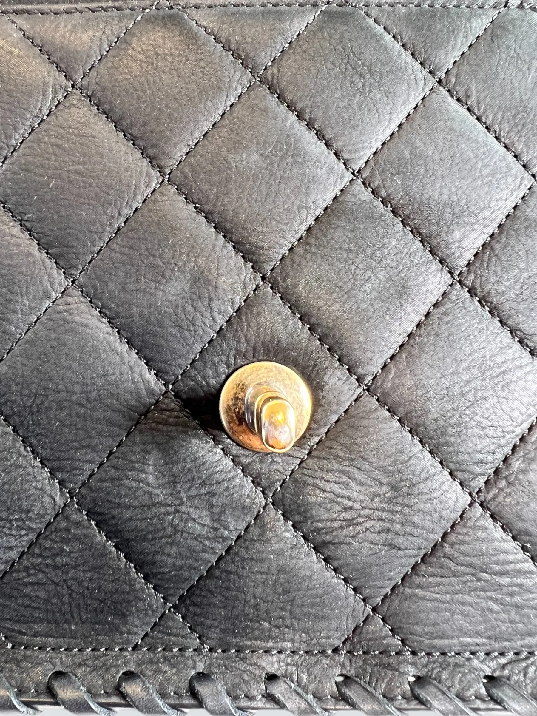 Chanel Black Stitched Leather Single Flap