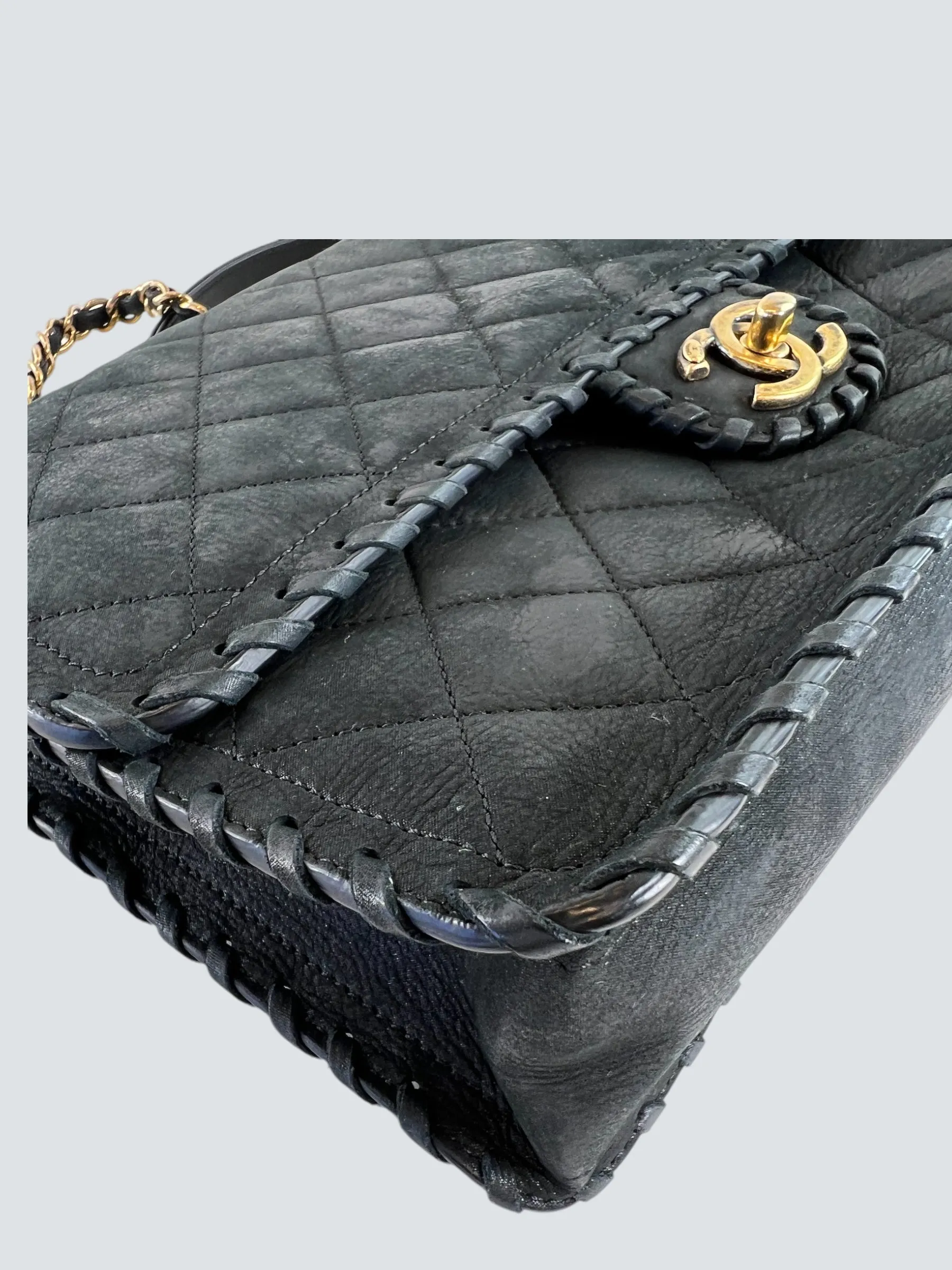 Chanel Black Stitched Leather Single Flap