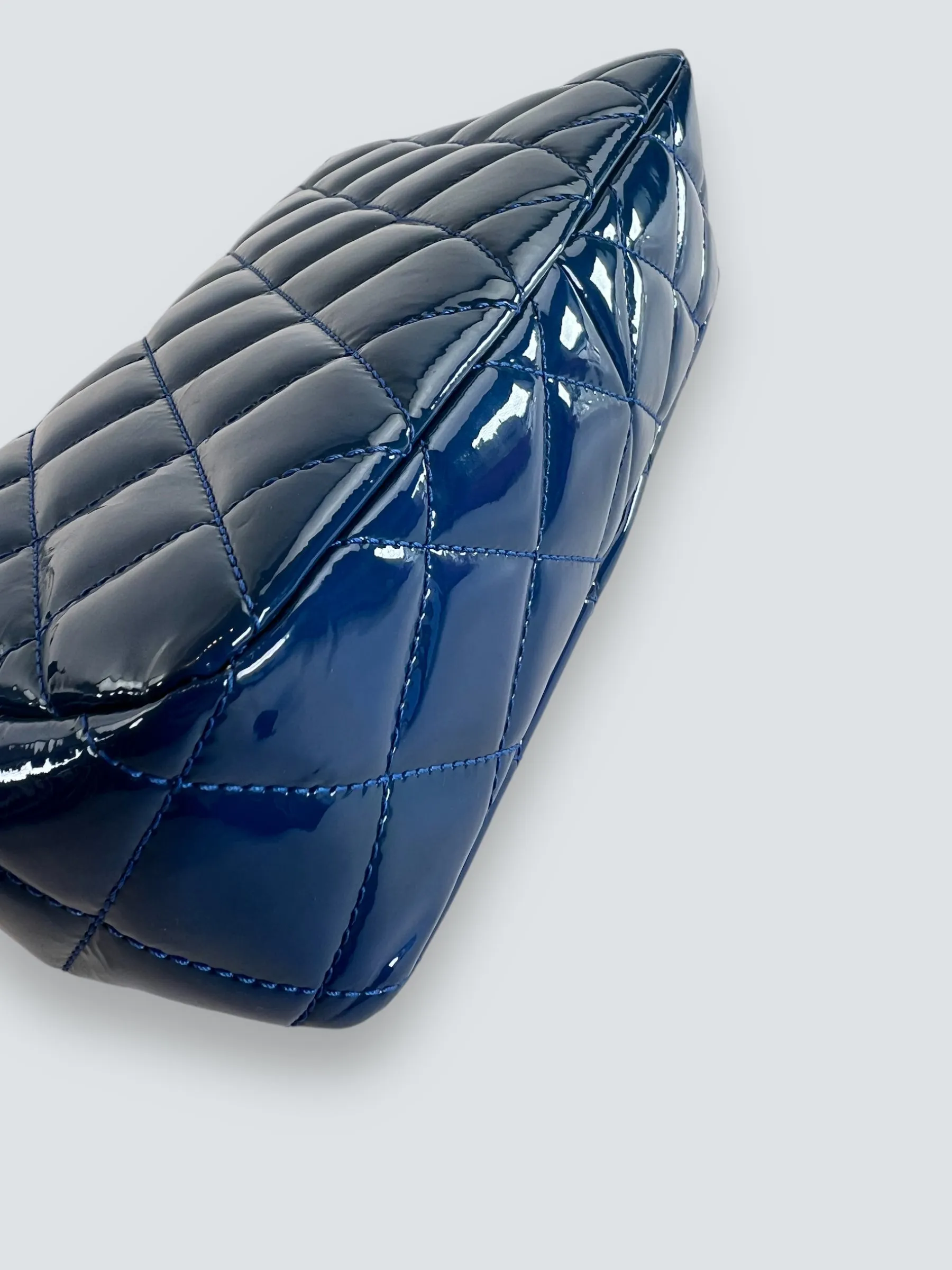 Chanel Blue Matelasse Patent Leather Mini Rectangular Single Flap
