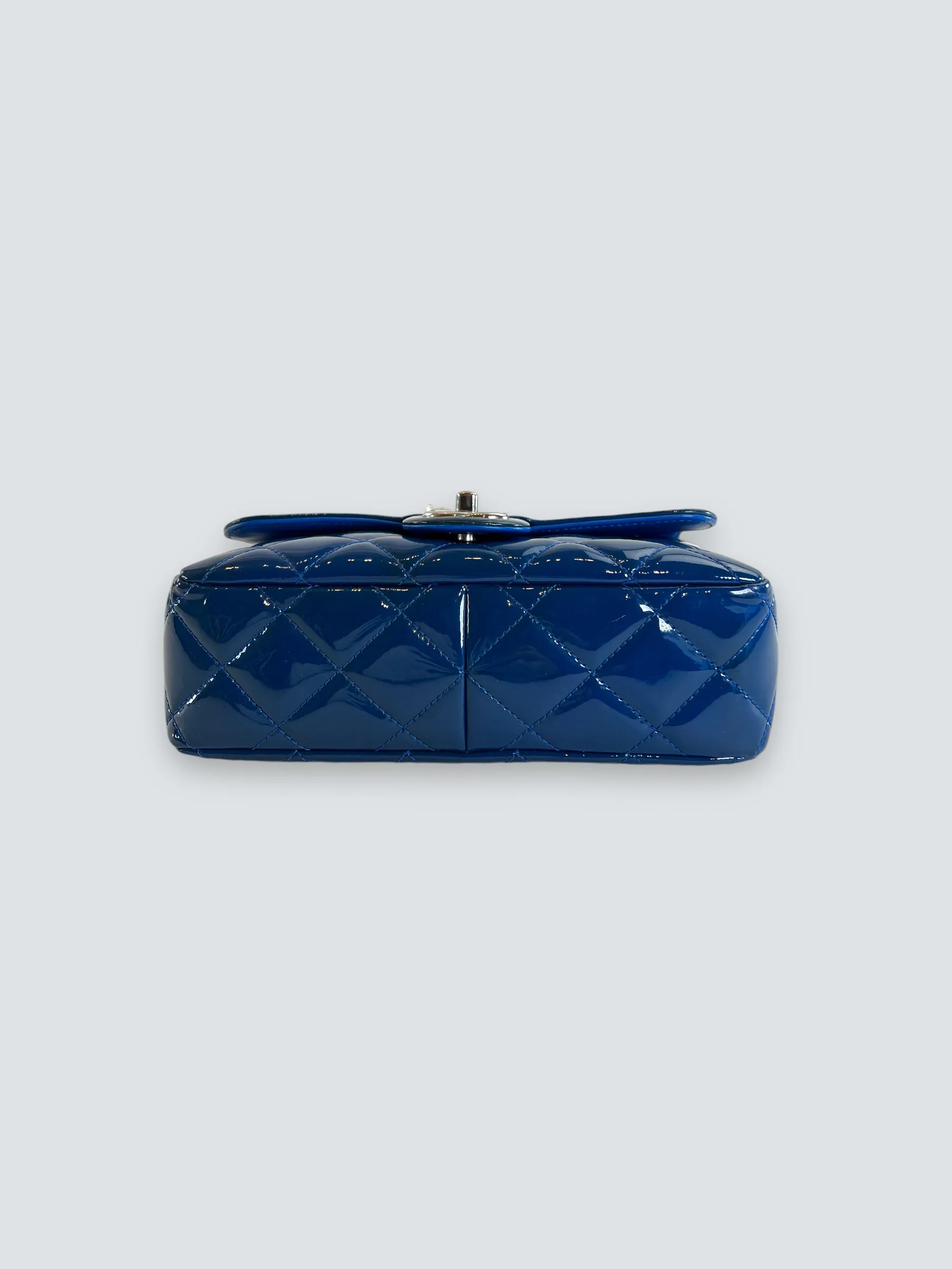 Chanel Blue Matelasse Patent Leather Mini Rectangular Single Flap