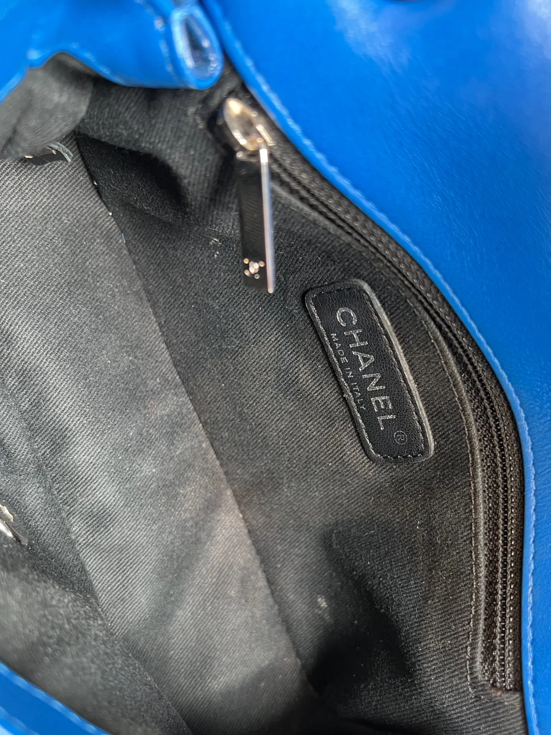 Chanel Blue Matelasse Patent Leather Mini Rectangular Single Flap