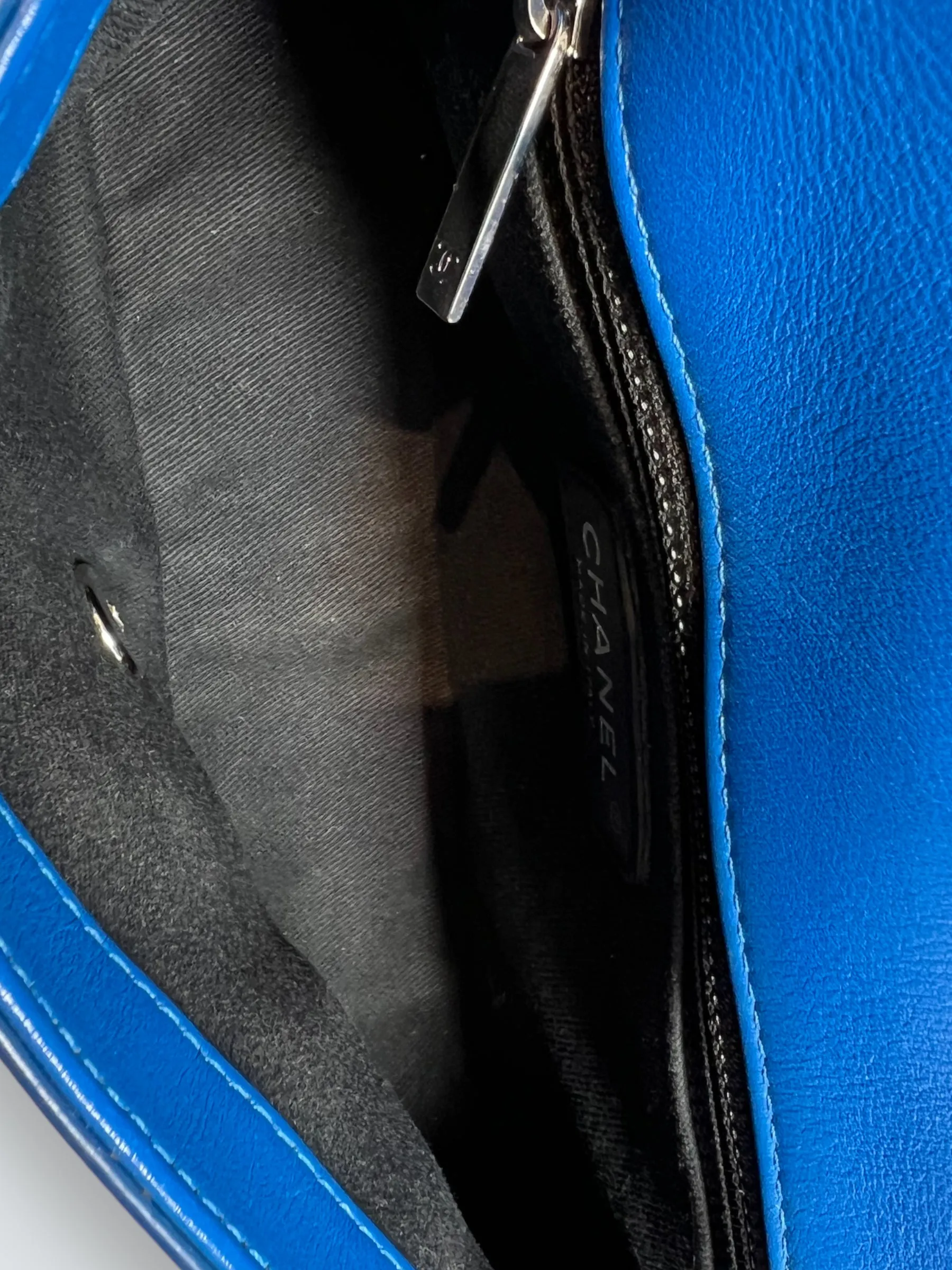 Chanel Blue Matelasse Patent Leather Mini Rectangular Single Flap