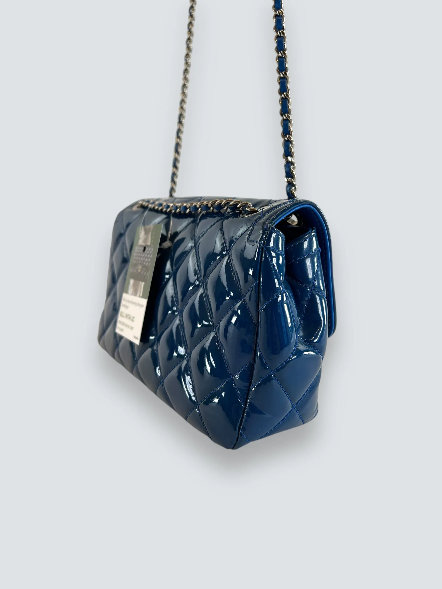 Chanel Blue Matelasse Patent Leather Mini Rectangular Single Flap
