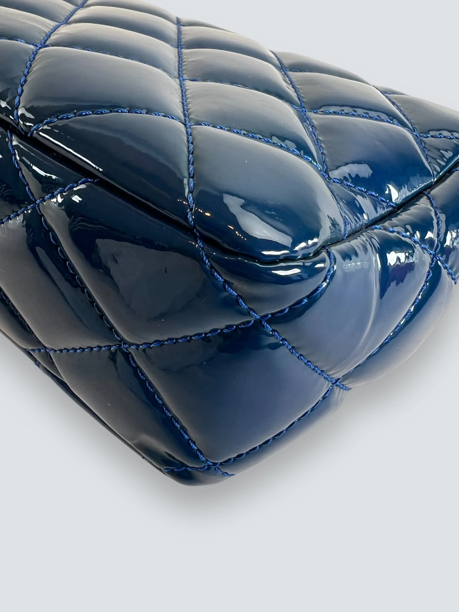 Chanel Blue Matelasse Patent Leather Mini Rectangular Single Flap