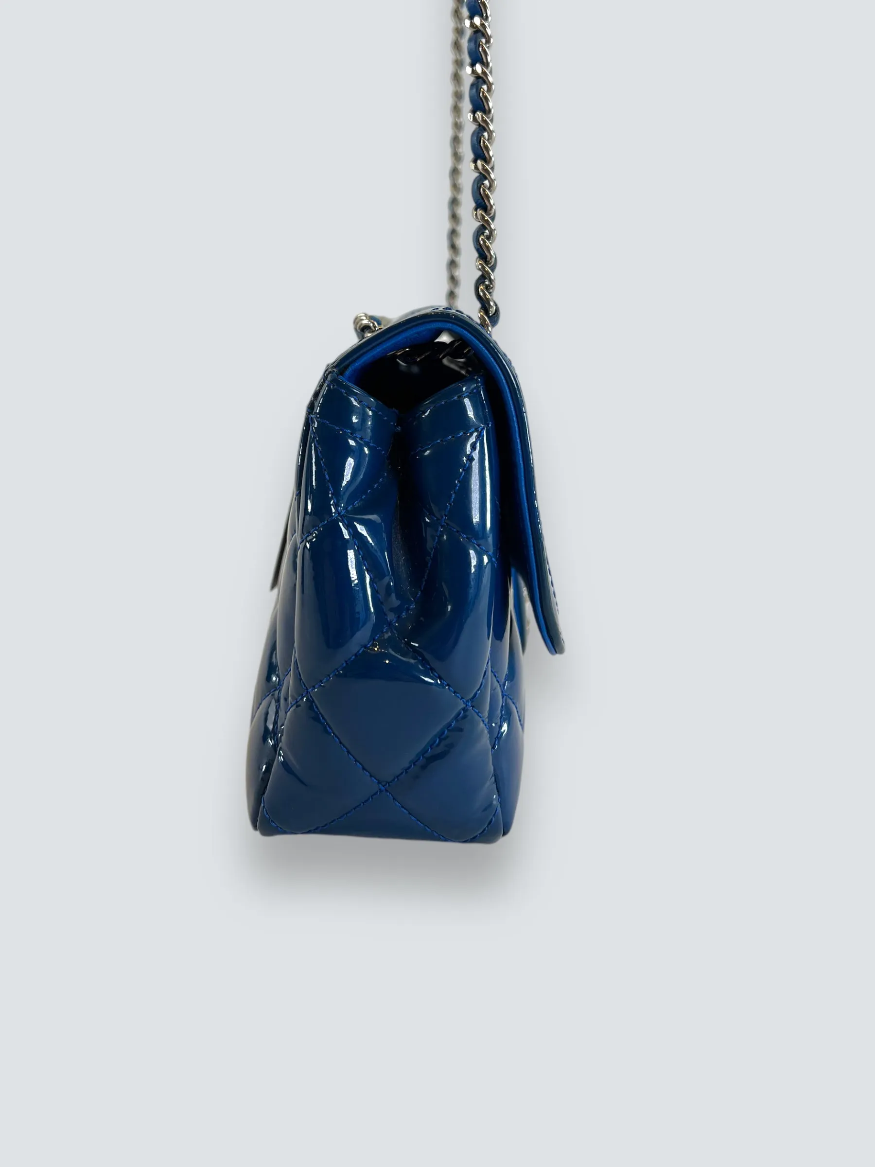 Chanel Blue Matelasse Patent Leather Mini Rectangular Single Flap
