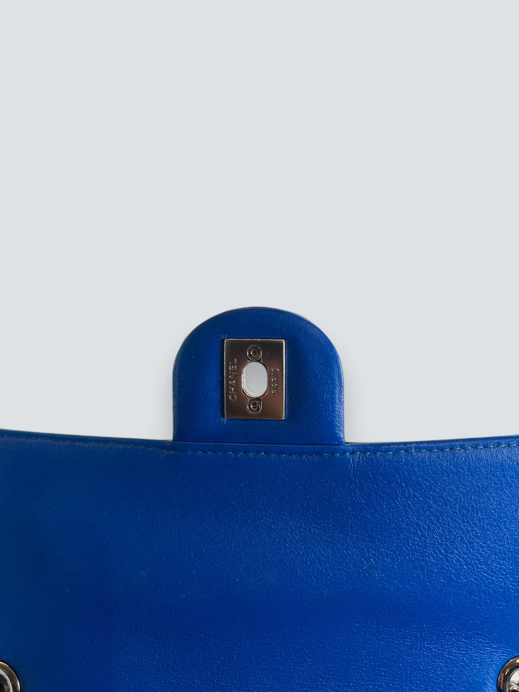 Chanel Blue Matelasse Patent Leather Mini Rectangular Single Flap