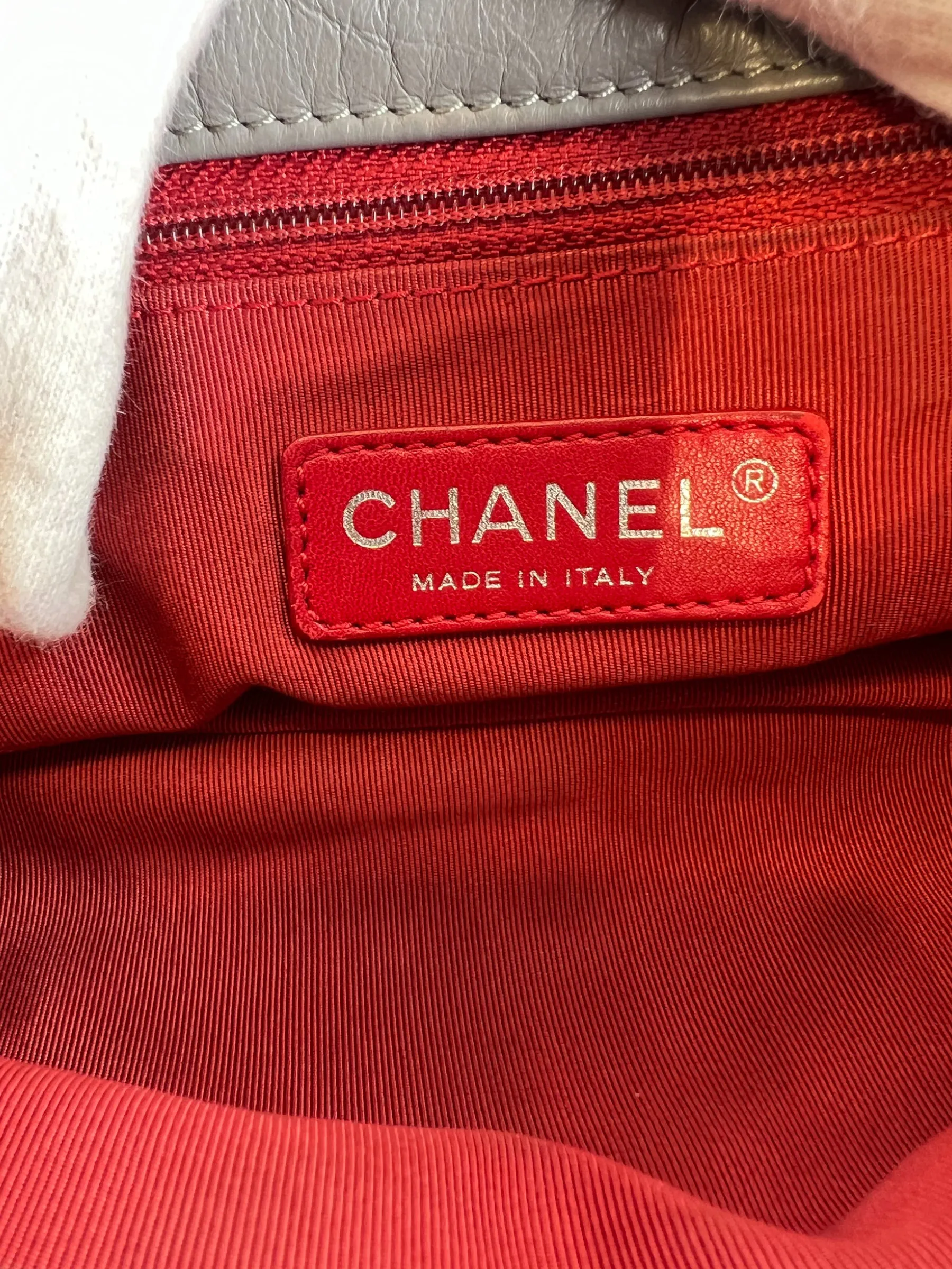 Chanel Grey Lambskin Stitched Leather Shoulder Bag