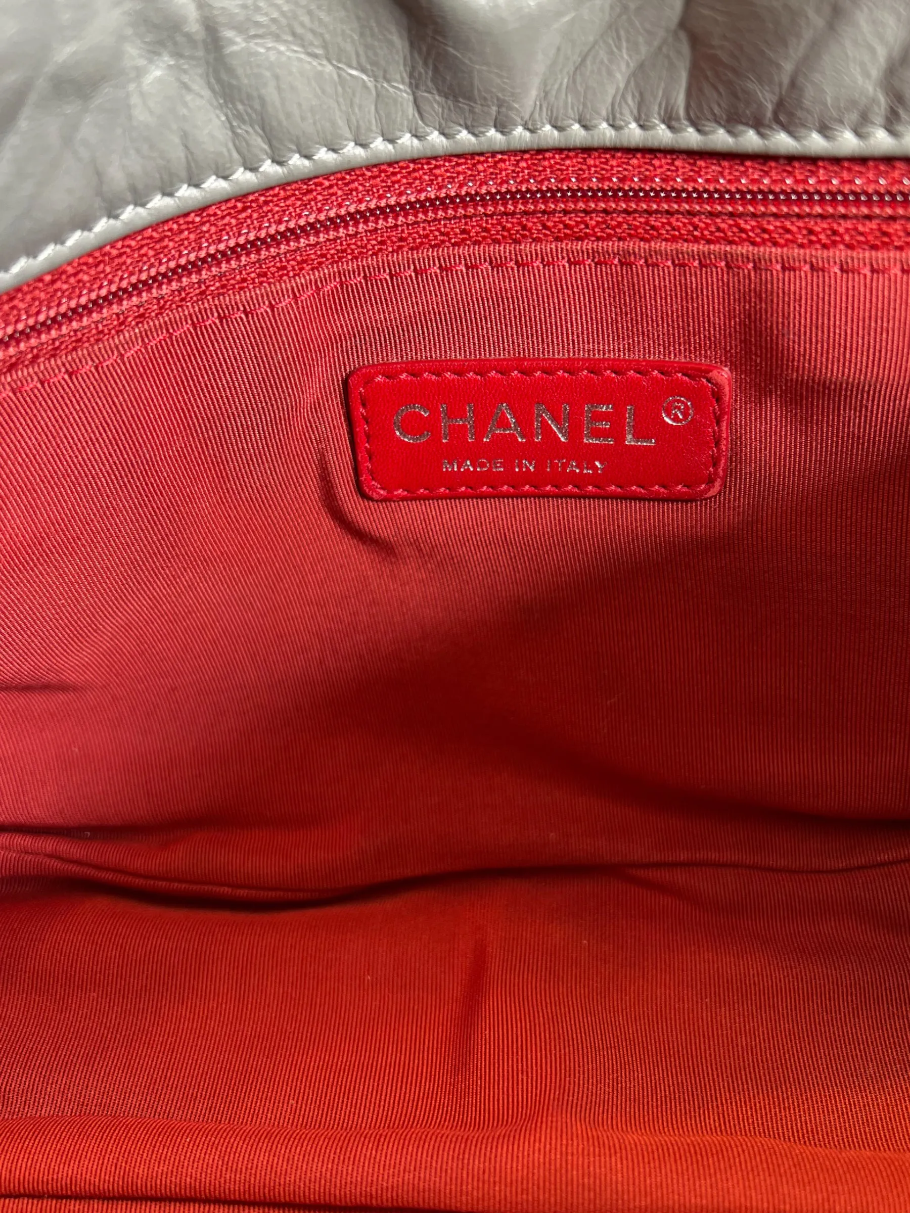 Chanel Grey Lambskin Stitched Leather Shoulder Bag