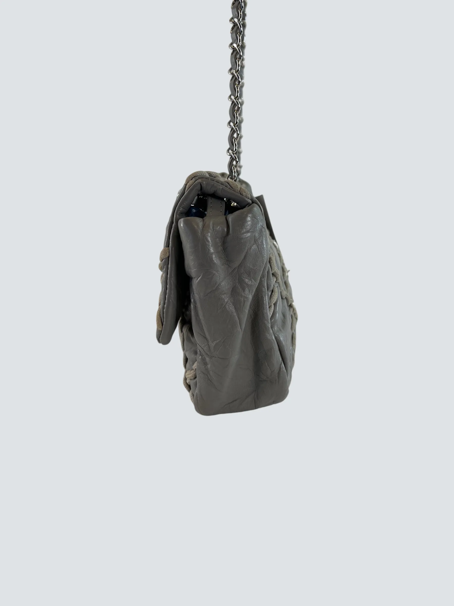 Chanel Grey Lambskin Stitched Leather Shoulder Bag