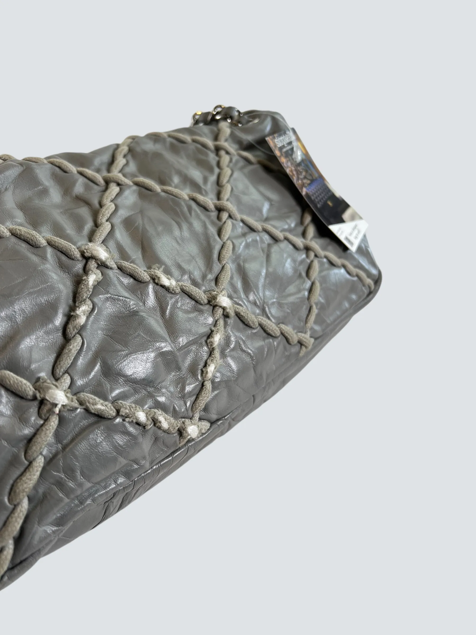 Chanel Grey Lambskin Stitched Leather Shoulder Bag