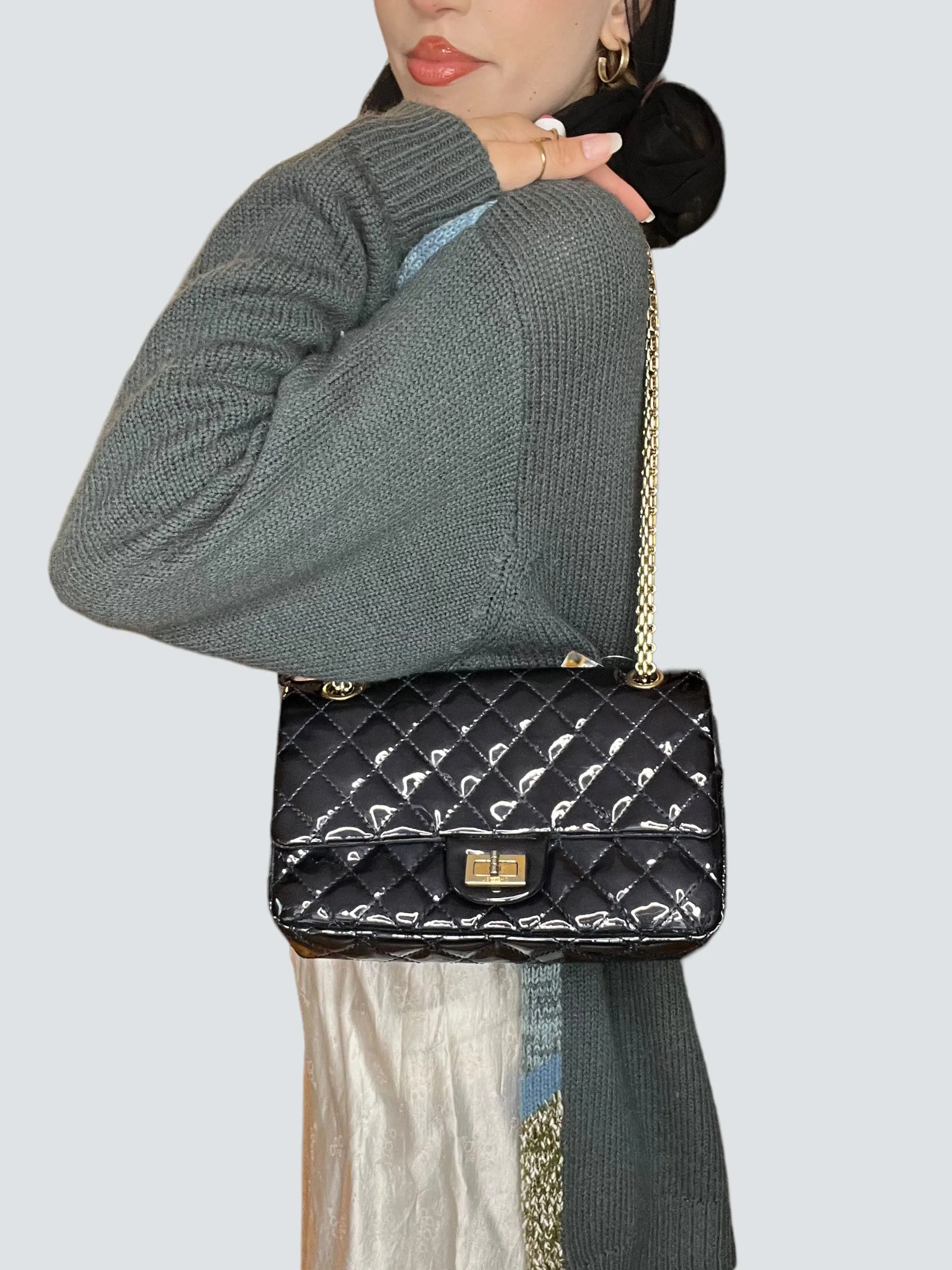Chanel Navy Patent Leather Double Compartment Reissue 2.55